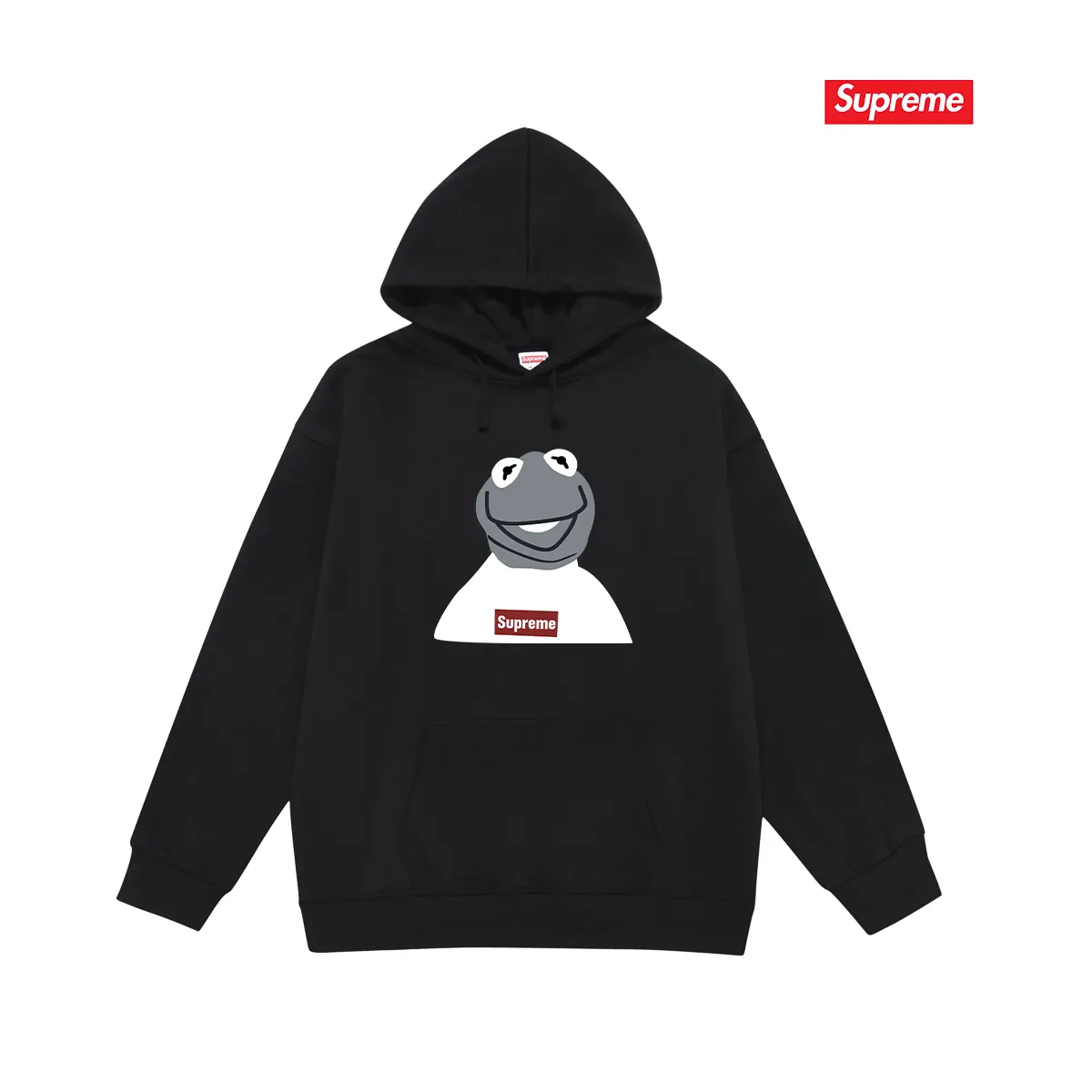 Style No. S2225 #terry P160💰 Velvet P170💰 supreme 08ss kermit Sesame Street frog hooded sweatshirt Made of 400g large terry 430g silver fox velvet (off-shoulder large version) fabric, soft and non-pilling, imported environmentally friendly printing glue, bright and three-dimensional pattern, quality 💥same style for men and women, the upper body is trendy Color: black white gray Size: S M L XL XXL