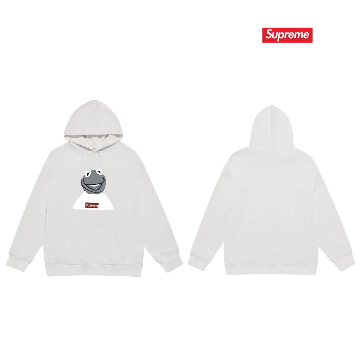 Style No. S2225 #terry P160💰 Velvet P170💰 supreme 08ss kermit Sesame Street frog hooded sweatshirt Made of 400g large terry 430g silver fox velvet (off-shoulder large version) fabric, soft and non-pilling, imported environmentally friendly printing glue, bright and three-dimensional pattern, quality 💥same style for men and women, the upper body is trendy Color: black white gray Size: S M L XL XXL