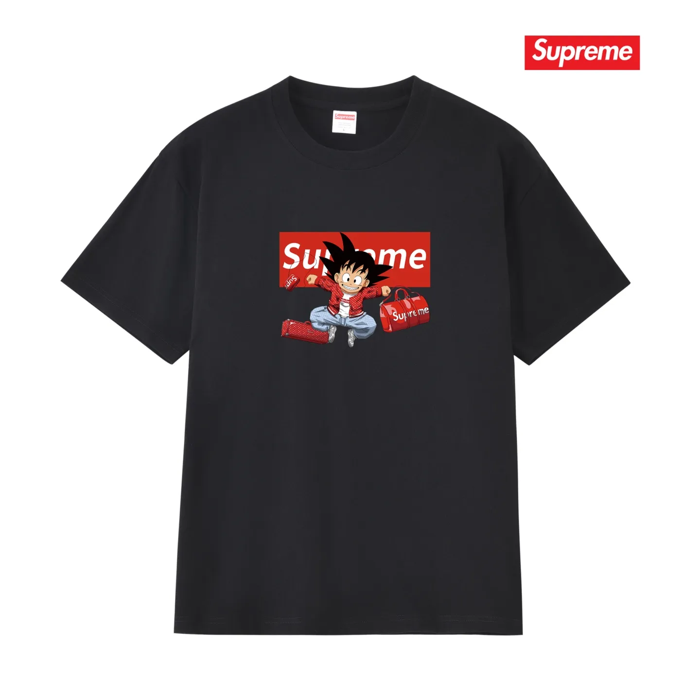 S238 P110💰 Supreme's new Dragon Ball co-branded ins trendy brand loose short-sleeve, loose version. Made of 260 grams of combed cotton double yarn. From fabric to accessories, all three standards are complete and follow ZP. The slurry printing imported from Matsui Company will never crack. The whole piece adopts three-needle and five-thread technology. The neckline-shoulder seam-sleeve seam is double-lined, which looks more three-dimensional and textured. The same process as the original version, classic version Feel free to compare zp. The whole piece adopts three-needle five-thread craftsmanship (neckline-shoulder seam-sleeve seam double thread, which looks more three-dimensional and textured). It has the same craftsmanship as the original original, classic version. Color: black, white, light gray, pink, navy. Size: S M L XL XXL
