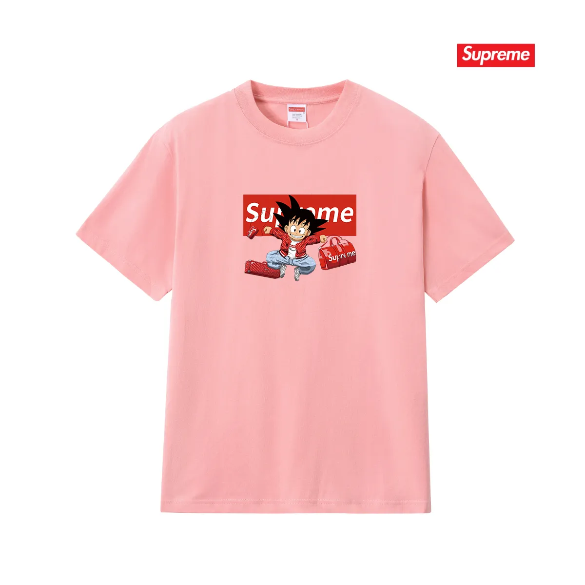 S238 P110💰 Supreme's new Dragon Ball co-branded ins trendy brand loose short-sleeve, loose version. Made of 260 grams of combed cotton double yarn. From fabric to accessories, all three standards are complete and follow ZP. The slurry printing imported from Matsui Company will never crack. The whole piece adopts three-needle and five-thread technology. The neckline-shoulder seam-sleeve seam is double-lined, which looks more three-dimensional and textured. The same process as the original version, classic version Feel free to compare zp. The whole piece adopts three-needle five-thread craftsmanship (neckline-shoulder seam-sleeve seam double thread, which looks more three-dimensional and textured). It has the same craftsmanship as the original original, classic version. Color: black, white, light gray, pink, navy. Size: S M L XL XXL
