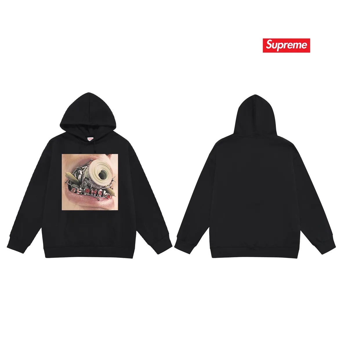 Style No. S2028 #terry P160💰 Velvet P170💰 Balenciaga co-branded supreme printed hooded sweatshirt Made of 400g large terry 430g silver fox velvet (off-shoulder large version) fabric, soft and non-pilling, imported environmentally friendly printing glue, bright and three-dimensional pattern, quality 💥Same style for men and women. The upper body is trendy. Color: black white gray Size: S M L XL XXL