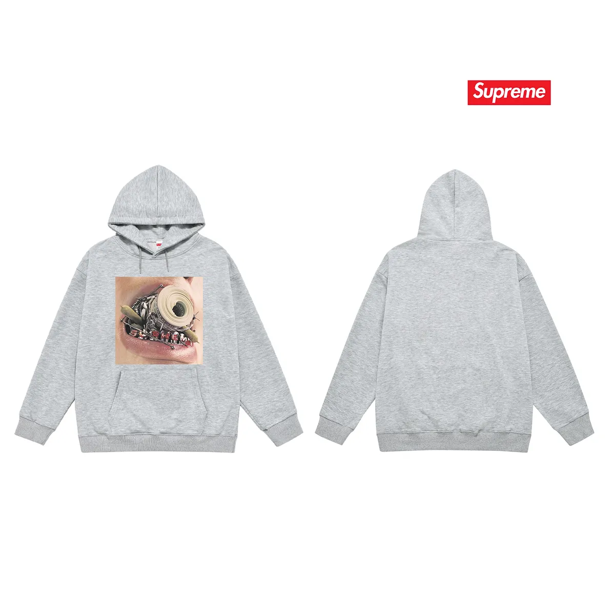 Style No. S2028 #terry P160💰 Velvet P170💰 Balenciaga co-branded supreme printed hooded sweatshirt Made of 400g large terry 430g silver fox velvet (off-shoulder large version) fabric, soft and non-pilling, imported environmentally friendly printing glue, bright and three-dimensional pattern, quality 💥Same style for men and women. The upper body is trendy. Color: black white gray Size: S M L XL XXL