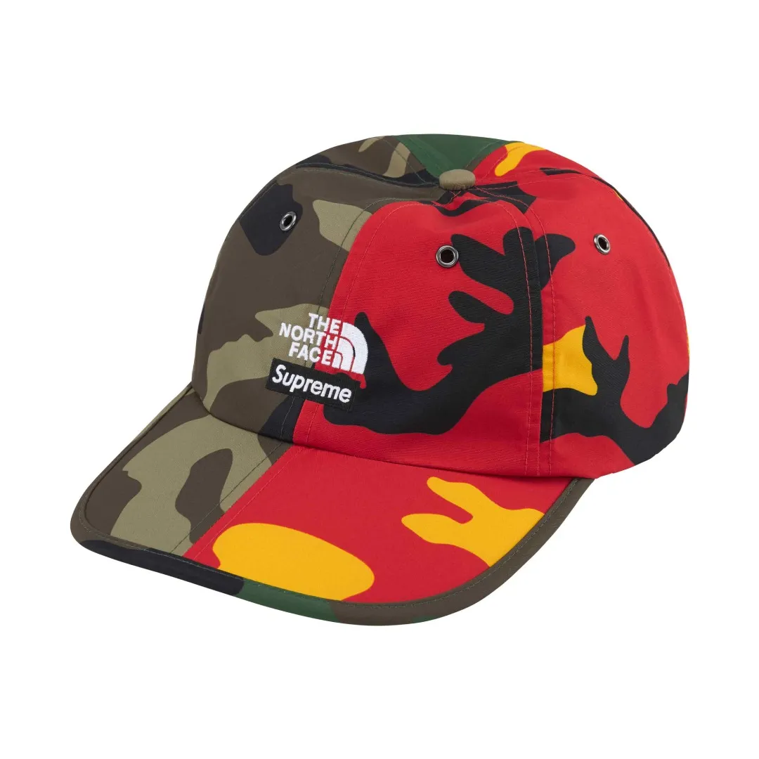 S386💰p150 Supreme 24SS TNF SPLIT 6-PANEL color-blocked embroidered logo peaked cap Color: black, purple and white, camouflage
