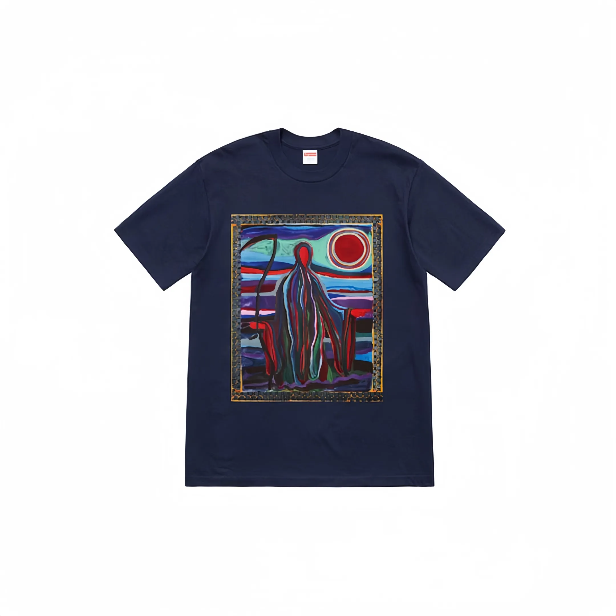 #S40 P110💰 Supreme SS19 Reaper Tee Reaper printed short-sleeved T-shirt. The same style for men and women is made of 260 grams of combed cotton double yarn. From fabrics to accessories, all three standards are complete and follow ZP. Imported Matsui company's slurry printing will never crack. The whole piece adopts three-needle five-thread technology. The neckline-shoulder seam-sleeve seam is double-lined, which looks more three-dimensional and textured.) The same process as the original version, classic version Feel free to compare zp. The whole piece adopts three-needle five-thread craftsmanship (neckline-shoulder seam-sleeve seam double thread, which looks more three-dimensional and textured). It has the same craftsmanship as the authentic original version, classic version. Color: navy blue, green, red, white, black, yellow. Size: S M L XL XXL