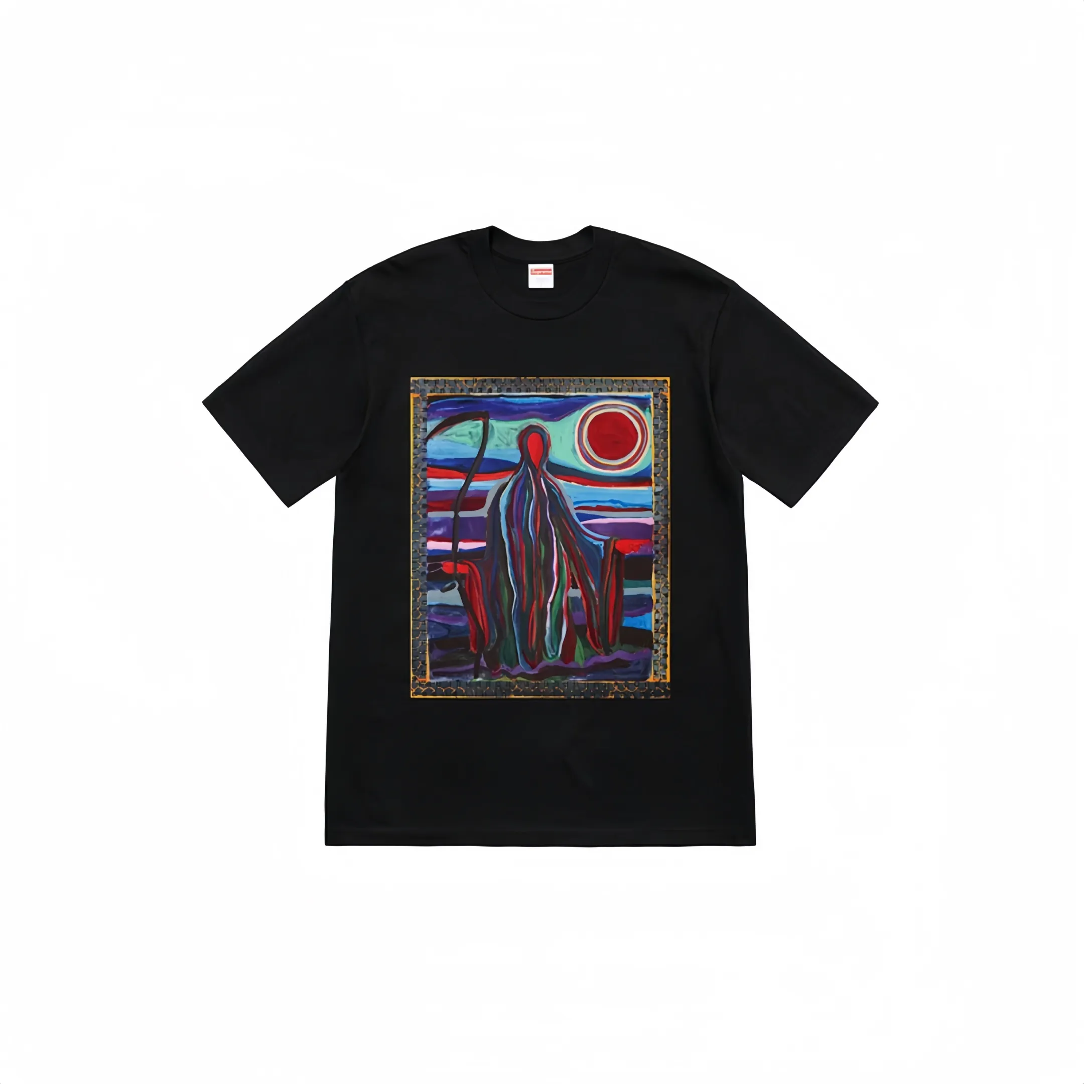#S40 P110💰 Supreme SS19 Reaper Tee Reaper printed short-sleeved T-shirt. The same style for men and women is made of 260 grams of combed cotton double yarn. From fabrics to accessories, all three standards are complete and follow ZP. Imported Matsui company's slurry printing will never crack. The whole piece adopts three-needle five-thread technology. The neckline-shoulder seam-sleeve seam is double-lined, which looks more three-dimensional and textured.) The same process as the original version, classic version Feel free to compare zp. The whole piece adopts three-needle five-thread craftsmanship (neckline-shoulder seam-sleeve seam double thread, which looks more three-dimensional and textured). It has the same craftsmanship as the authentic original version, classic version. Color: navy blue, green, red, white, black, yellow. Size: S M L XL XXL