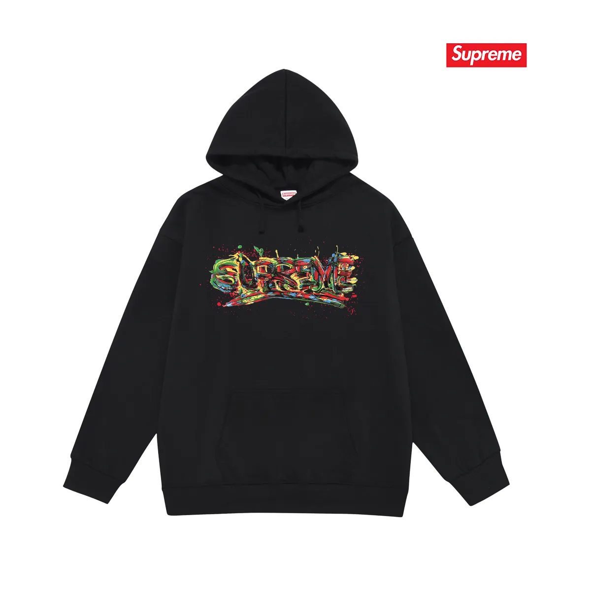 Style No. S2224 #Terry P160💰 Velvet P170💰 Sup 70SS Paint Logo Tee Season Spray Paint Graffiti Hooded Sweatshirt Made of 400g large terry 430g silver fox velvet (drop shoulder large version) fabric, soft texture and no pilling Imported environmentally friendly printing glue The pattern is bright and three-dimensional Quality 💥Same style for men and women The upper body is trendy Color: black white gray Size: S M L XL XXL