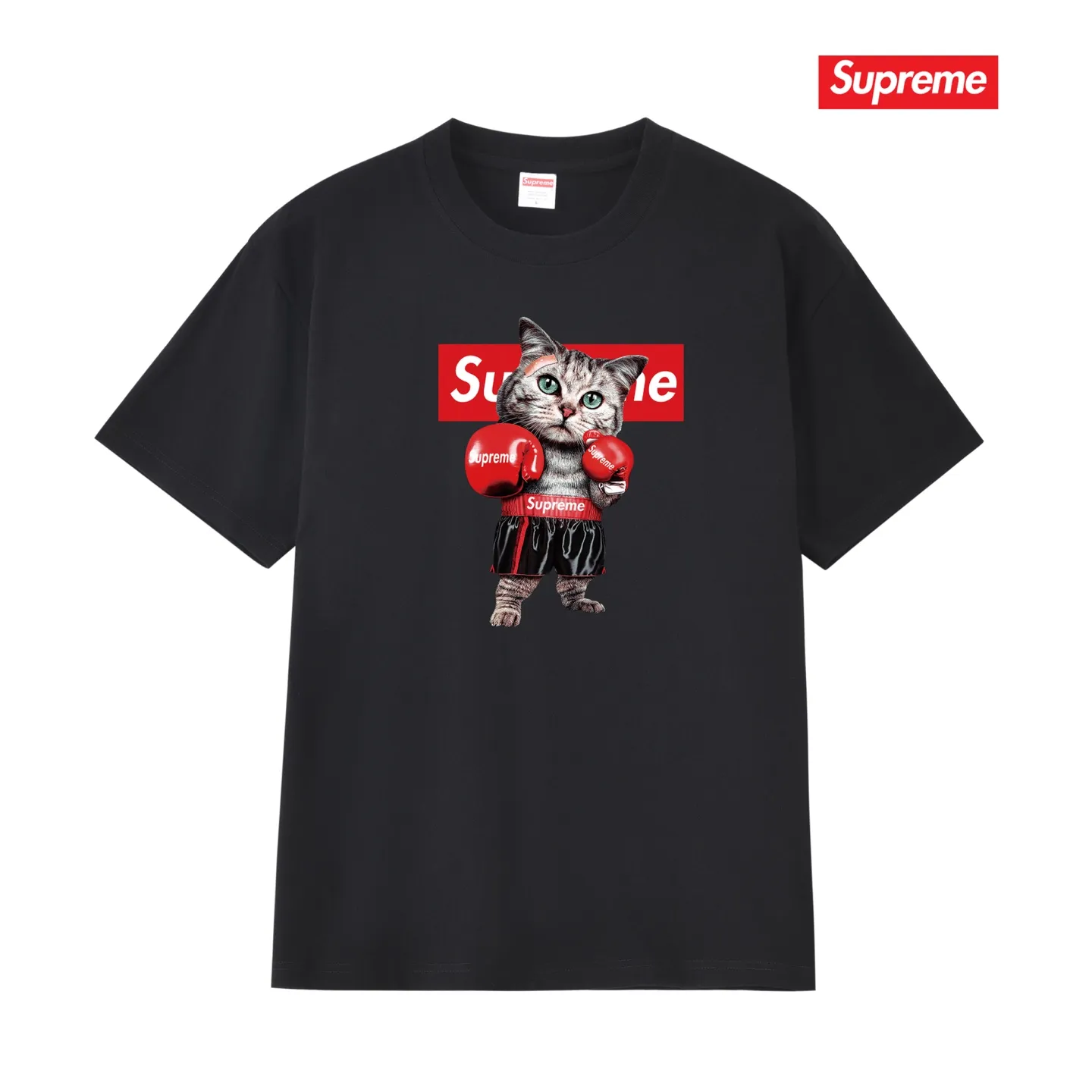 S219 P110💰 Sup New Japanese Boxer Cat Couple T-shirt men's short-sleeved summer pure cotton large size round neck top Loose fit Made of 260 grams of combed cotton double yarn From fabrics to accessories, all three standards are complete and ZP Imported Matsui company's slurry printing will never crack The whole piece adopts three-needle five-thread technology The neckline-shoulder seam-sleeve seam double line, looks more three-dimensional and textured) The same process as the authentic original, classic version Feel free to compare zp. The whole piece adopts three-needle five-thread craftsmanship (neckline-shoulder seam-sleeve seam double thread, which looks more three-dimensional and textured). It has the same craftsmanship as the original original, classic version. Color: black, white, light gray, pink, navy. Size: S M L XL XXL