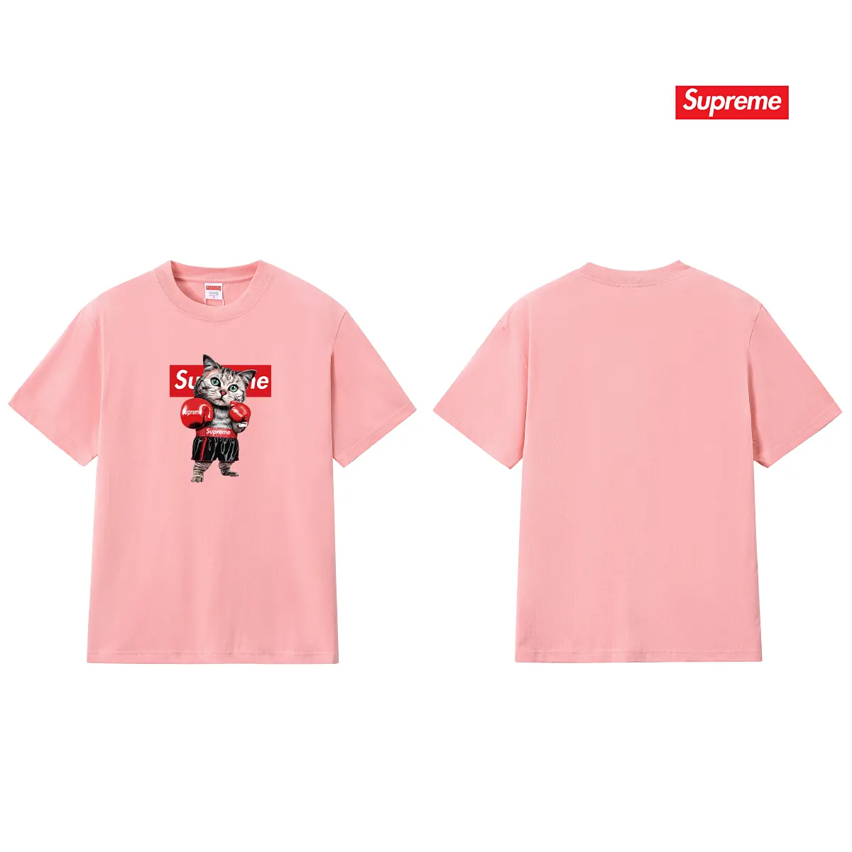 S219 P110💰 Sup New Japanese Boxer Cat Couple T-shirt men's short-sleeved summer pure cotton large size round neck top Loose fit Made of 260 grams of combed cotton double yarn From fabrics to accessories, all three standards are complete and ZP Imported Matsui company's slurry printing will never crack The whole piece adopts three-needle five-thread technology The neckline-shoulder seam-sleeve seam double line, looks more three-dimensional and textured) The same process as the authentic original, classic version Feel free to compare zp. The whole piece adopts three-needle five-thread craftsmanship (neckline-shoulder seam-sleeve seam double thread, which looks more three-dimensional and textured). It has the same craftsmanship as the original original, classic version. Color: black, white, light gray, pink, navy. Size: S M L XL XXL
