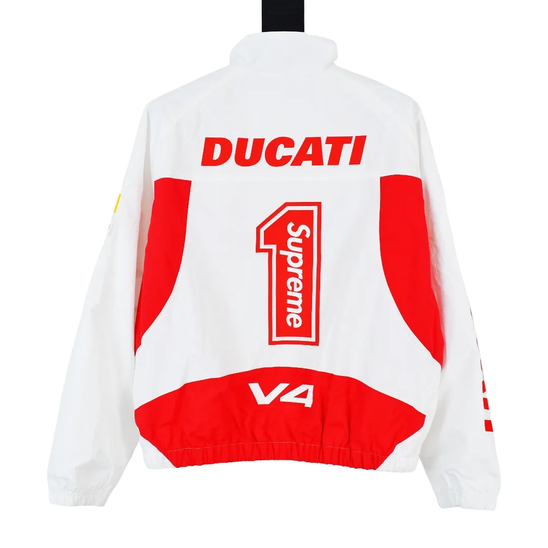 🅿️640 S251 Supreme 24ss Ducati Ducati co-branded Track Jacket racing uniform school uniform jacket - Color: Black White - Size: S M L XL Customized full set of accessories/YKK metal zipper/Customized hardware/Three standards