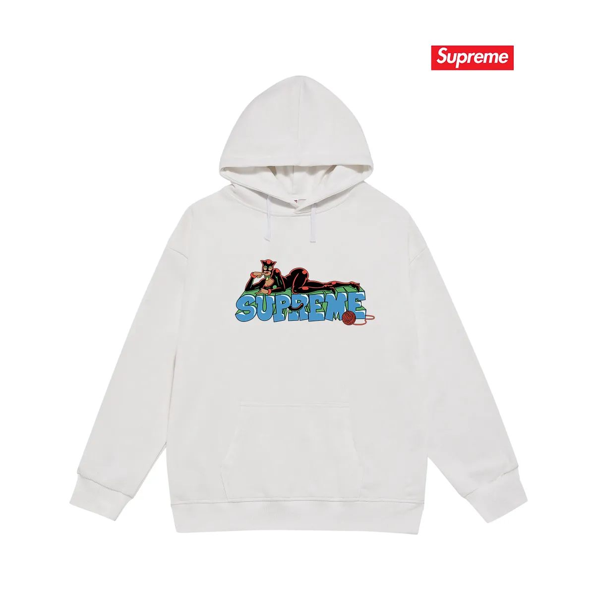 Style number S2101 #terry P160💰 Velvet P170💰 Supreme FW22 Week1Catwoman Tee letter pattern printed hooded sweatshirt Made of 400g large terry 430g silver fox velvet (off-shoulder large version) fabric, soft and non-pilling texture, imported environmentally friendly printing glue, bright and three-dimensional pattern, quality 💥Same style for men and women, the upper body is trendy Color: black white gray Size: S M L XL XXL