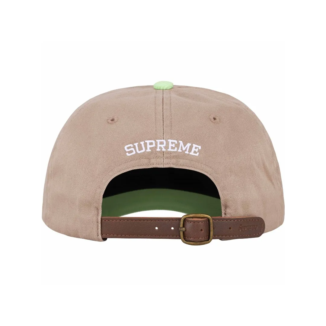 S364💰p130 Supreme 24SS 2-TONE S LOGO 6-PANEL Retro Color Block Embroidered Leather Button Hat Color: White Black Red Khaki