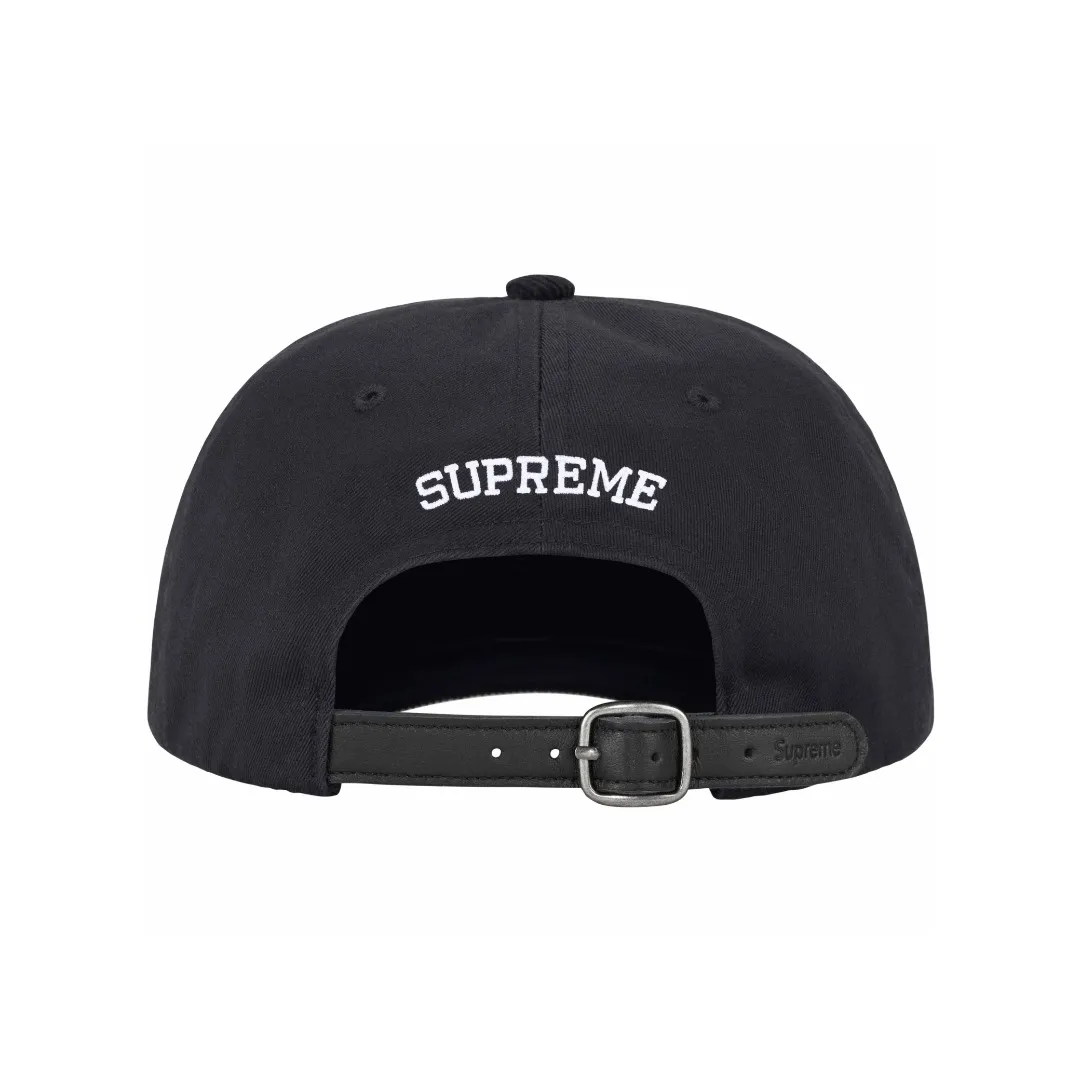 S364💰p130 Supreme 24SS 2-TONE S LOGO 6-PANEL Retro Color Block Embroidered Leather Button Hat Color: White Black Red Khaki