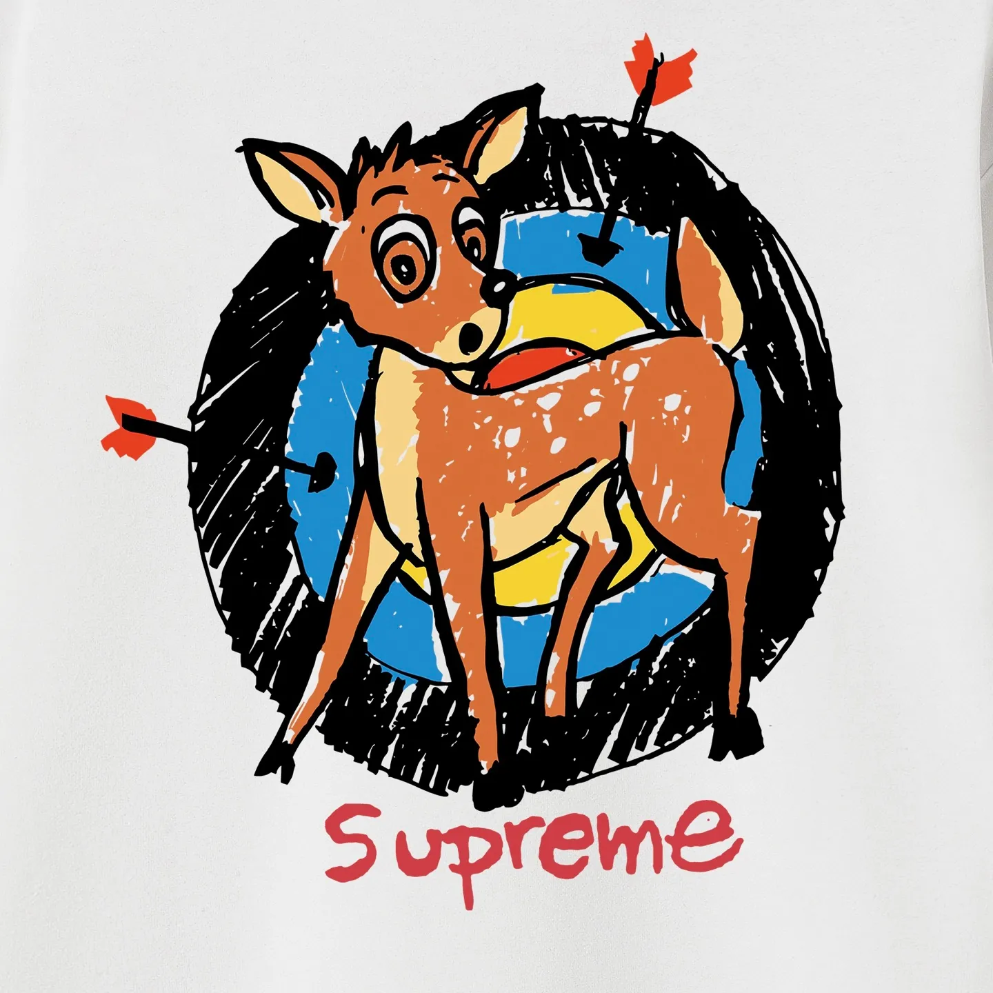Style No. S1052 #terry p150💰 Velvet 160💰 Supreme SS22 Week 1 Deer Tee deer target cartoon pattern printed round neck sweatshirt Made of 400 grams of large terry (drop shoulder large version) fabric, soft texture and no pilling Imported environmentally friendly printing glue The pattern is bright and three-dimensional Quality💥Same style for men and women The upper body is fashionable Color: black white gray Size: S M L XL XXL