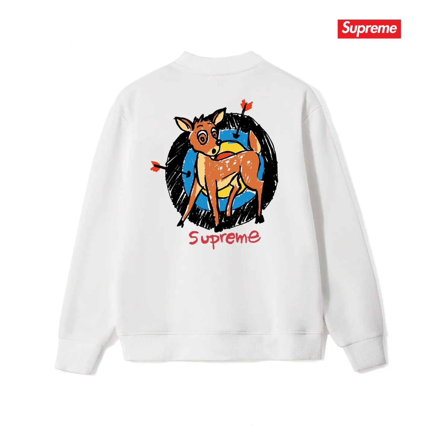 Style No. S1052 #terry p150💰 Velvet 160💰 Supreme SS22 Week 1 Deer Tee deer target cartoon pattern printed round neck sweatshirt Made of 400 grams of large terry (drop shoulder large version) fabric, soft texture and no pilling Imported environmentally friendly printing glue The pattern is bright and three-dimensional Quality💥Same style for men and women The upper body is fashionable Color: black white gray Size: S M L XL XXL
