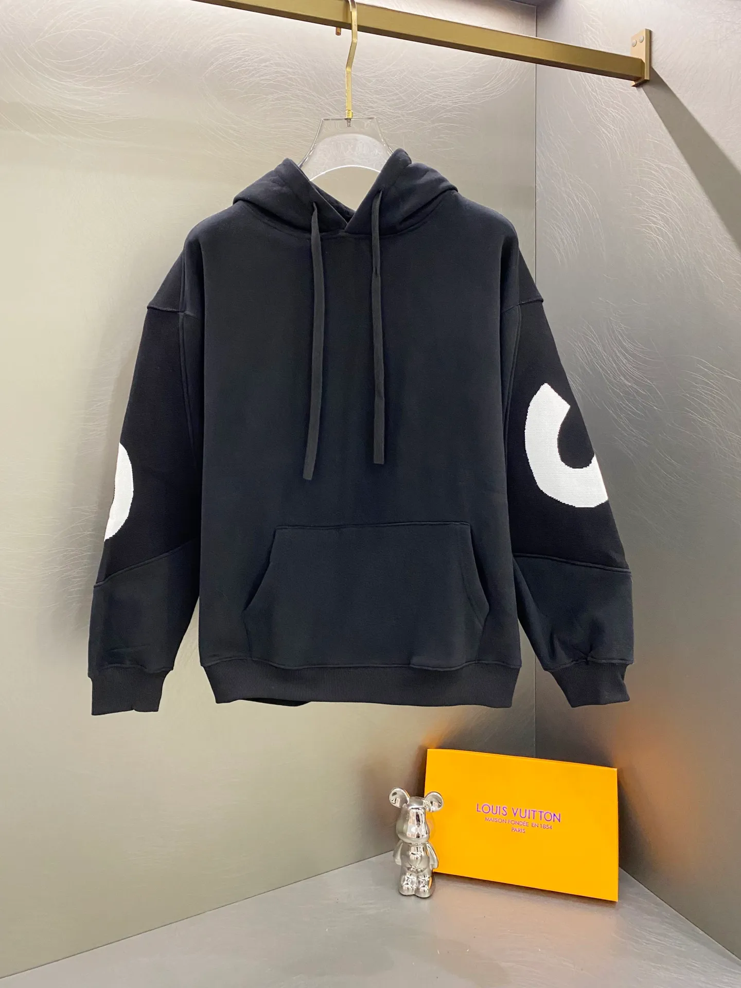 P310 SUPREME SS25 sweater knitted patchwork hooded sweatshirt Color: Black Gray Size: S M L XL