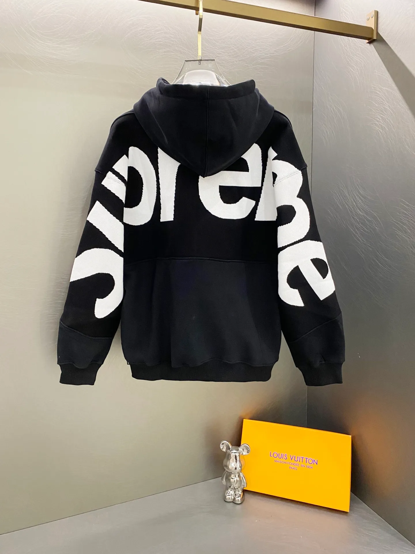 P310 SUPREME SS25 sweater knitted patchwork hooded sweatshirt Color: Black Gray Size: S M L XL