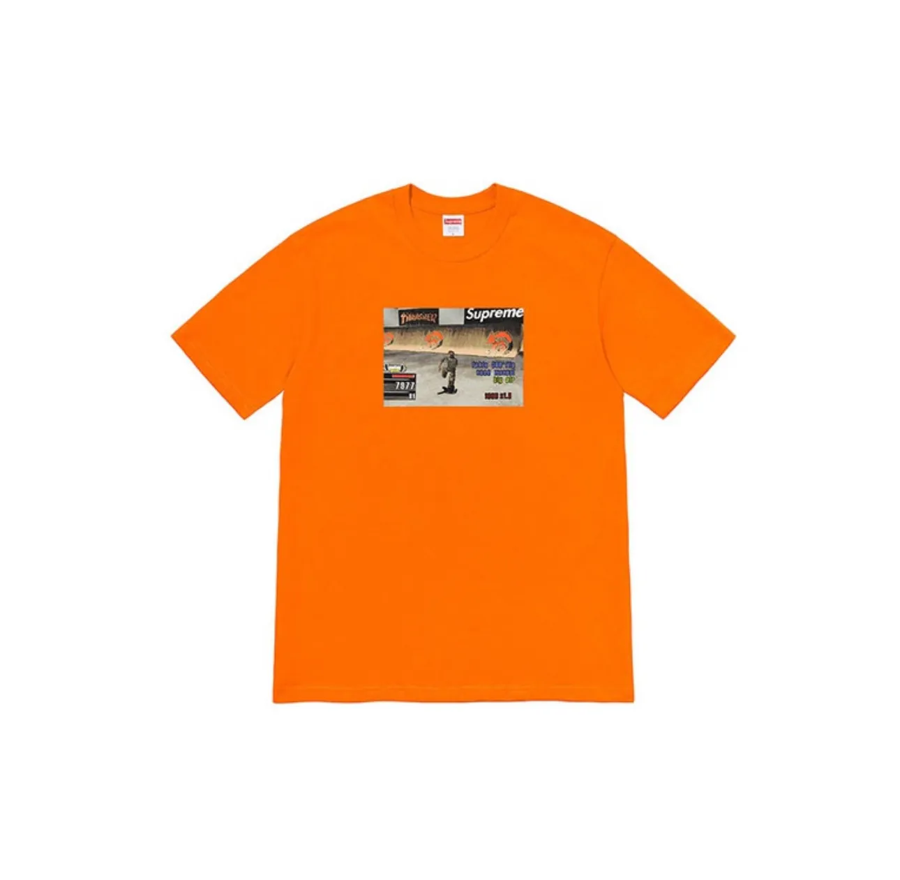 #S86 P110💰 Supreme Week 5 x Thrasher co-branded Game Tee casual round neck printed game short-sleeved T-shirt. Same style for men and women. Made of 260g combed cotton double yarn. From fabrics to accessories, all three standards are complete and ZP. Imported Matsui company's slurry printing will never crack. The whole piece adopts three-needle five-thread technology. The neckline-shoulder seam-sleeve seam is double-lined, which looks more three-dimensional and textured.) The same process as the original version, classic version Feel free to compare zp. The whole piece adopts three-needle five-thread craftsmanship (neckline-shoulder seam-sleeve seam double thread, which looks more three-dimensional and textured). It has the same craftsmanship as the original original, classic version. Color: orange, green, gray, black and white. Size: S M L XL XXL