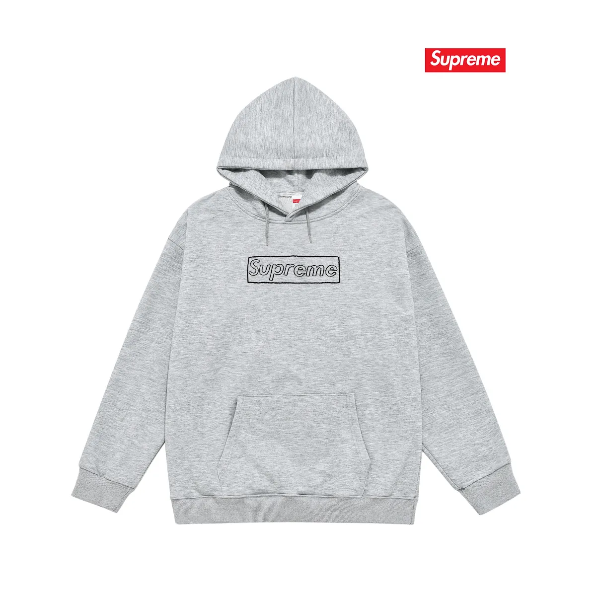 Style No. S2077 #terry P160💰 Velvet P170💰 Supreme Week 18 x KAWS Joint Chalk Logo Tee Chalk Letter Box Solid Color Logo Print Hooded Sweatshirt Made of 400g large terry 430g silver fox velvet (drop shoulder large version) fabric Soft texture without pilling Imported environmentally friendly printing glue Bright three-dimensional pattern Quality 💥Same style for men and women The upper body is fashionable Color: black white gray Size: S M L XL XXL