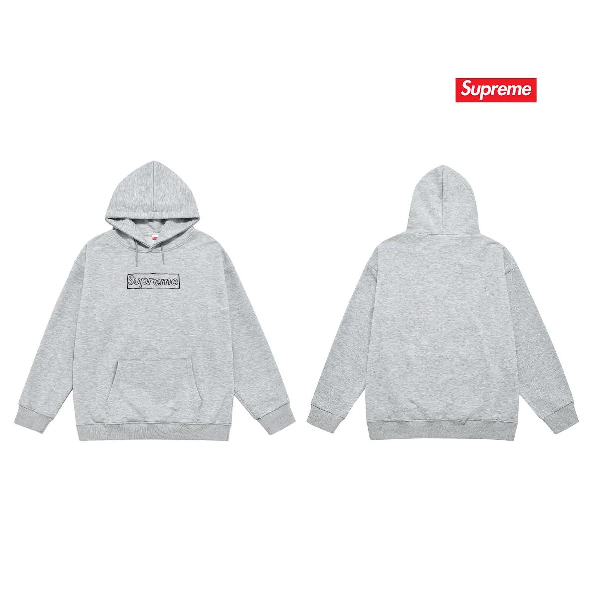 Style No. S2077 #terry P160💰 Velvet P170💰 Supreme Week 18 x KAWS Joint Chalk Logo Tee Chalk Letter Box Solid Color Logo Print Hooded Sweatshirt Made of 400g large terry 430g silver fox velvet (drop shoulder large version) fabric Soft texture without pilling Imported environmentally friendly printing glue Bright three-dimensional pattern Quality 💥Same style for men and women The upper body is fashionable Color: black white gray Size: S M L XL XXL