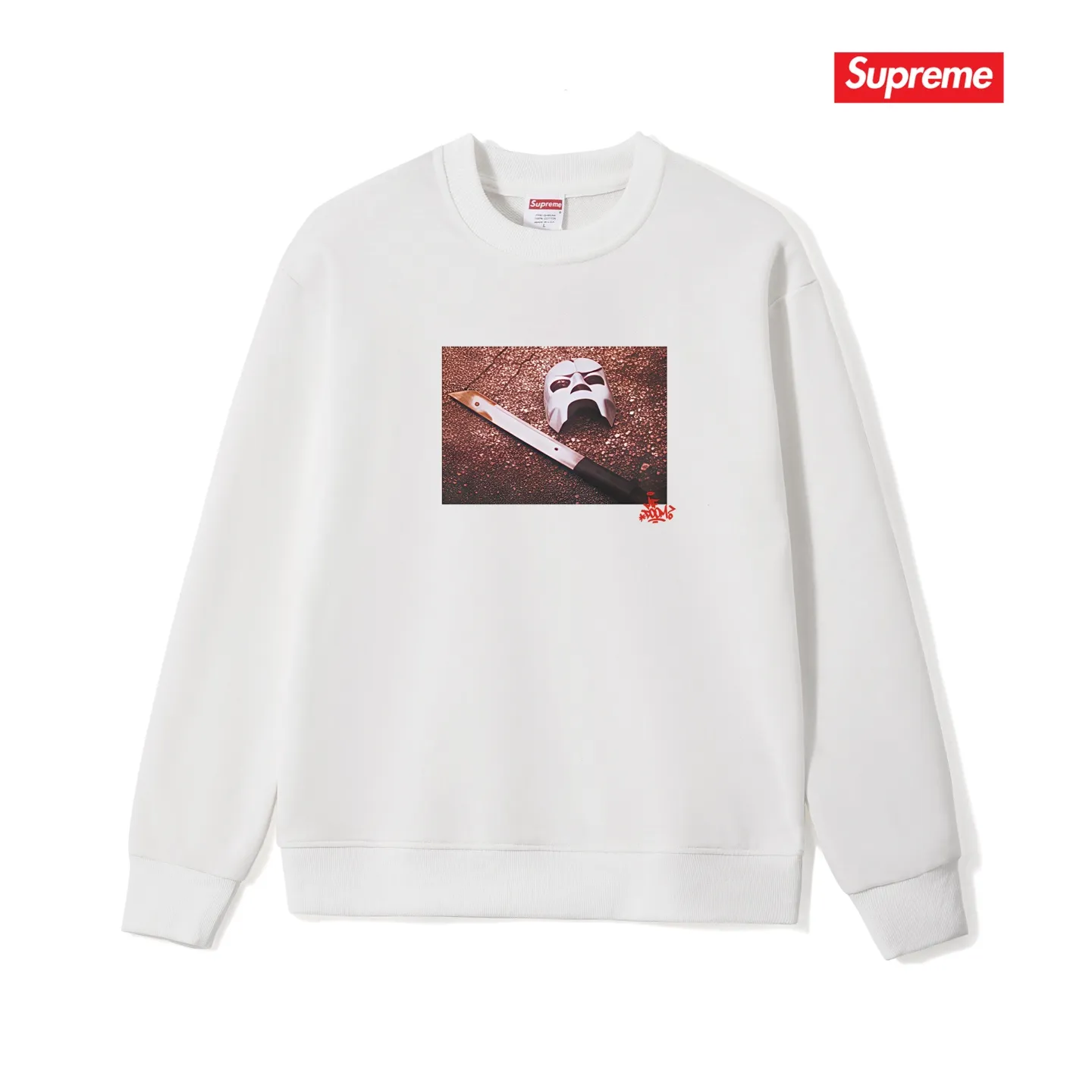 Style No. S1207 #terry p150💰 Plush 160💰 SupxMFDOOM FW23 round neck sweatshirt with handwritten letters printed on the back of the mask. Made of 400 grams of large terry (drop shoulder large version) fabric. The texture is soft and non-pilling. Imported environmentally friendly printing glue. The pattern is bright and three-dimensional. Quality💥Same style for men and women. The upper body is trendy. Color: black white gray Size: S M L XL XXL