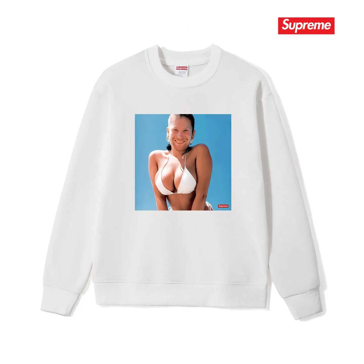 Style No. S1148 #terry p150💰 Velvet 160💰 Supreme 25SS Aphex Twin Tee Singer Bikini Album Round Neck Sweatshirt Made of 400 grams of large terry (drop shoulder large version) fabric, soft texture and no pilling Imported environmentally friendly printing glue The pattern is bright and three-dimensional Quality 💥Same style for men and women The upper body is trendy Color: Black White Gray Size: S M L XL XXL