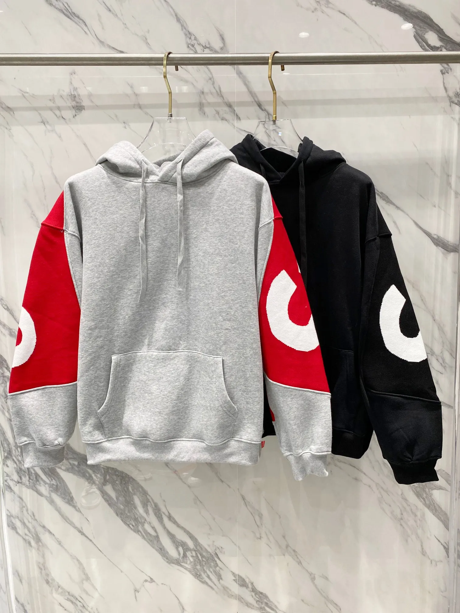 P310 SUPREME SS25 sweater knitted patchwork hooded sweatshirt Color: Black Gray Size: S M L XL