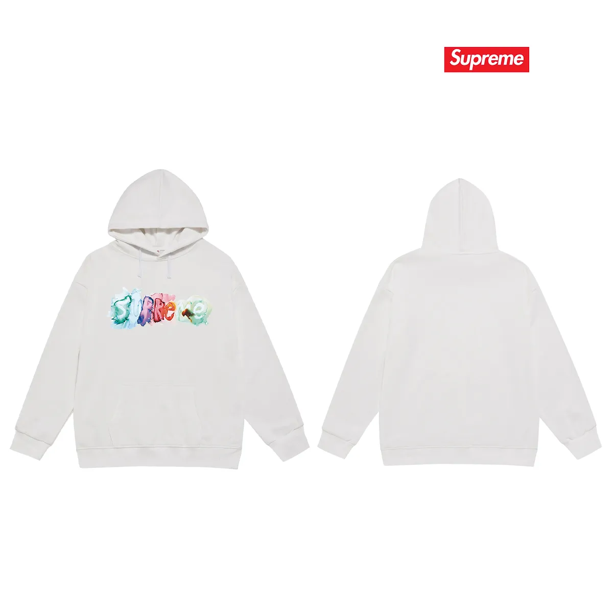 Style number S2099 #terry P160💰 Velvet P170💰 SupremeSS23 Week1 WATERCOLORTEE watercolor logo printed hooded sweatshirt Made of 400g large terry 430g silver fox velvet (drop shoulder large version) fabric, soft texture and no pilling Imported environmentally friendly printing glue The pattern is bright and three-dimensional Quality 💥Same style for men and women The upper body is trendy Color: black white gray Size: S M L XL XXL