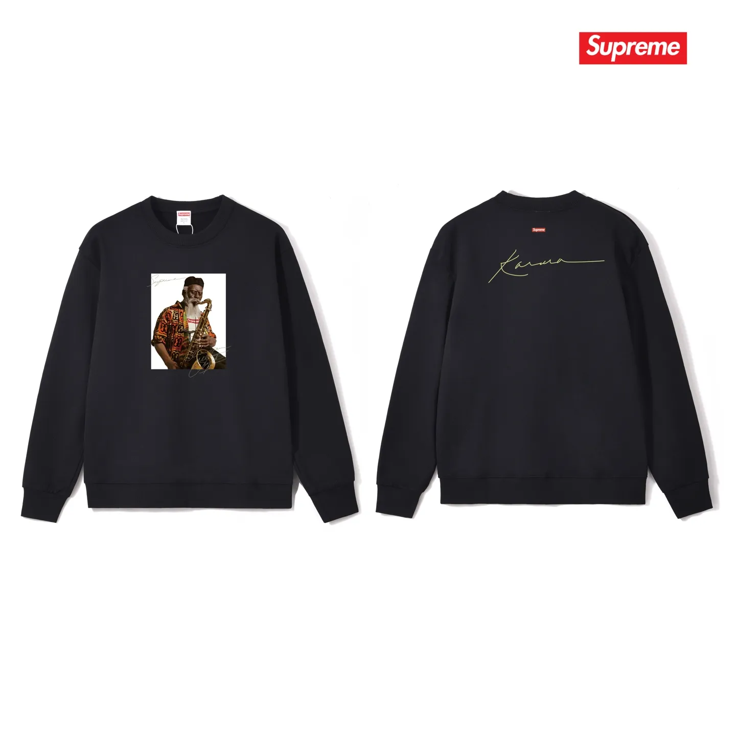 Style No. S1034 #terry p150💰 Velvet 160💰 Supreme Pharoah Sanders Tee Saxophone character avatar round neck sweatshirt Made of 400 grams of large terry (drop shoulder large version) fabric, soft and non-pilling texture, imported environmentally friendly printing glue, bright and three-dimensional pattern, quality 💥Male and female, the upper body is fashionable Color: black white gray Size: S M L XL XXL