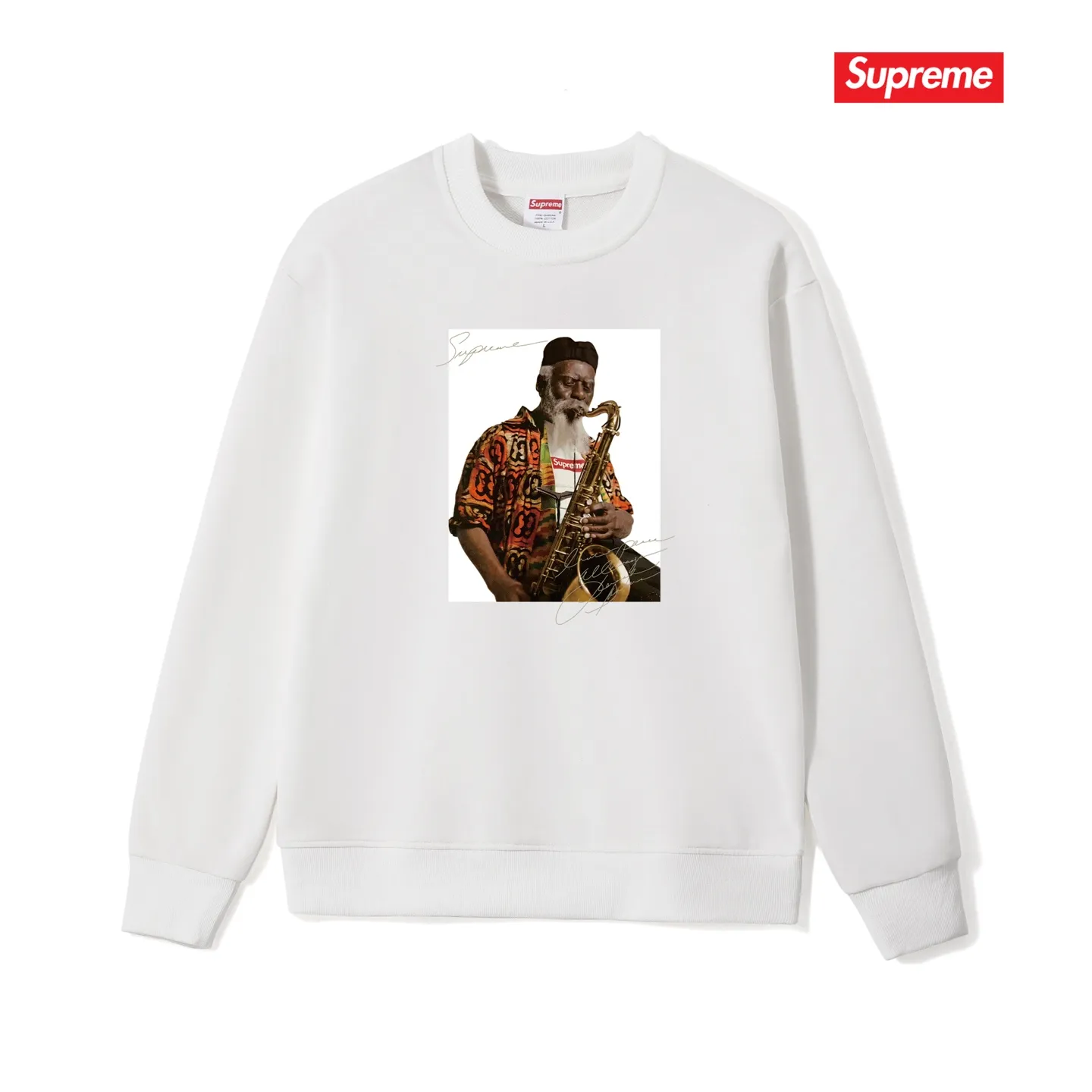 Style No. S1034 #terry p150💰 Velvet 160💰 Supreme Pharoah Sanders Tee Saxophone character avatar round neck sweatshirt Made of 400 grams of large terry (drop shoulder large version) fabric, soft and non-pilling texture, imported environmentally friendly printing glue, bright and three-dimensional pattern, quality 💥Male and female, the upper body is fashionable Color: black white gray Size: S M L XL XXL