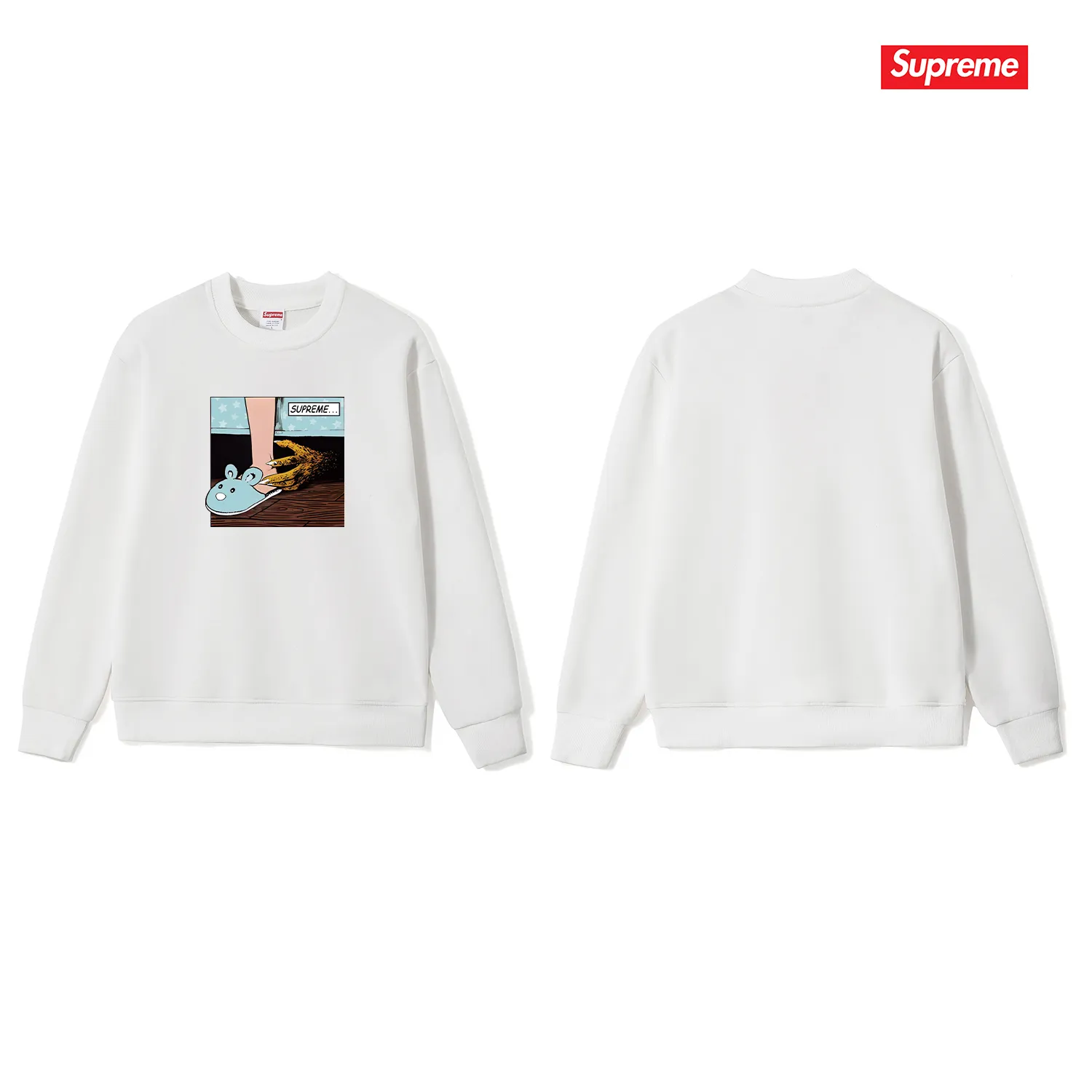 Style No. S1202 #terryp150💰Fleece 160💰Supreme American fashion brand unisex round neck sweatshirt Made of 400g large terry (drop shoulder large version) fabric, soft texture and no pilling Imported environmentally friendly printing glue The pattern is bright and three-dimensional Quality💥Same style for men and women The upper body is trendy Color: black white gray Size: S M L XL XXL