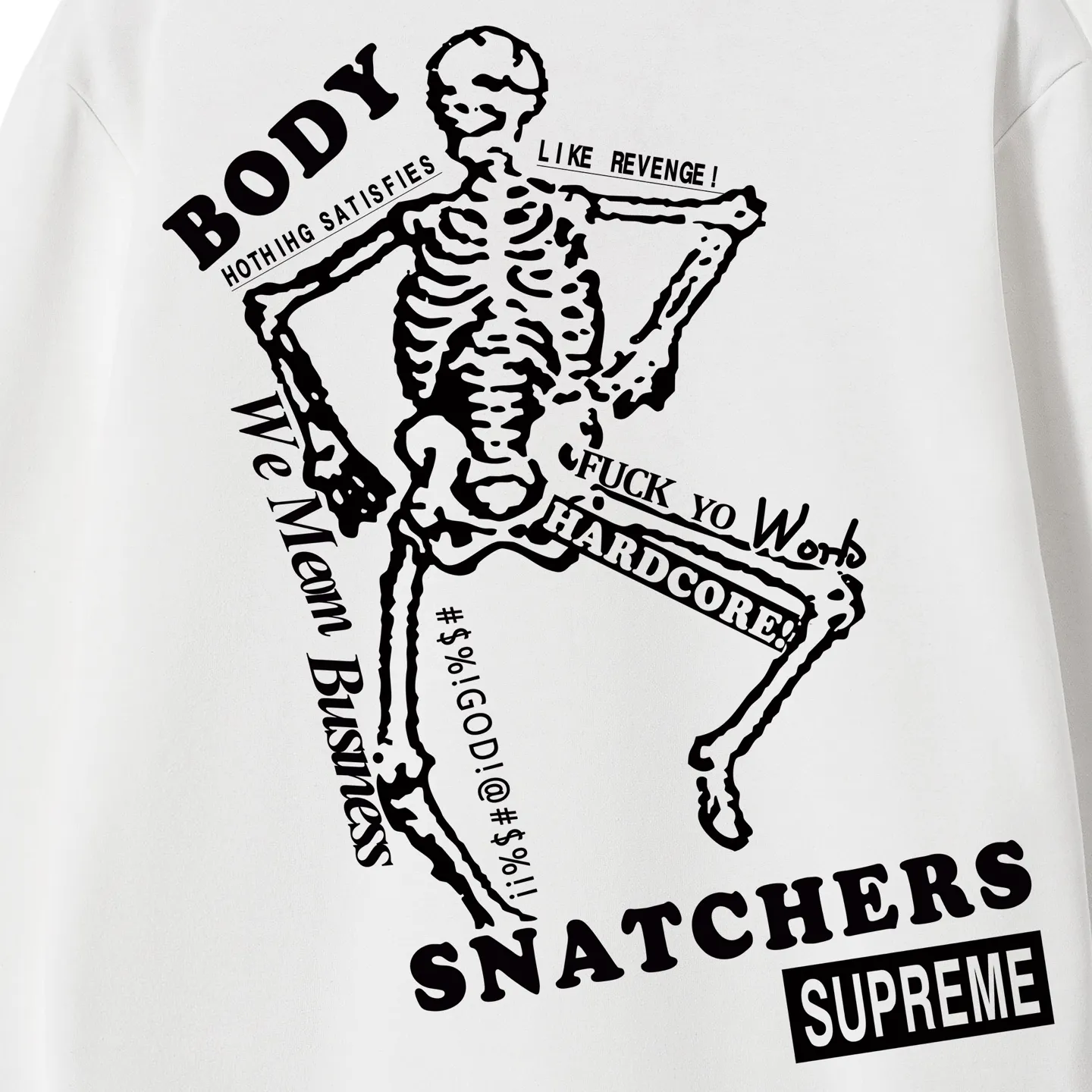 Style No. S1046 #terry p150💰 Velvet 160💰 Supreme SS23 Week9 BODY SNATCHERS TEE Classic boxlogo skull print on the back Round neck sweatshirt Made of 400g large terry (drop shoulder large version) fabric Soft texture and no pilling Imported environmentally friendly printing glue The pattern is bright and three-dimensional Quality💥Same style for men and women The upper body is trendy Color: black white gray Size: S M L XL XXL
