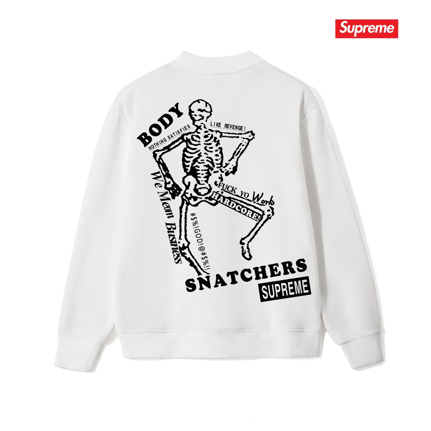 Style No. S1046 #terry p150💰 Velvet 160💰 Supreme SS23 Week9 BODY SNATCHERS TEE Classic boxlogo skull print on the back Round neck sweatshirt Made of 400g large terry (drop shoulder large version) fabric Soft texture and no pilling Imported environmentally friendly printing glue The pattern is bright and three-dimensional Quality💥Same style for men and women The upper body is trendy Color: black white gray Size: S M L XL XXL