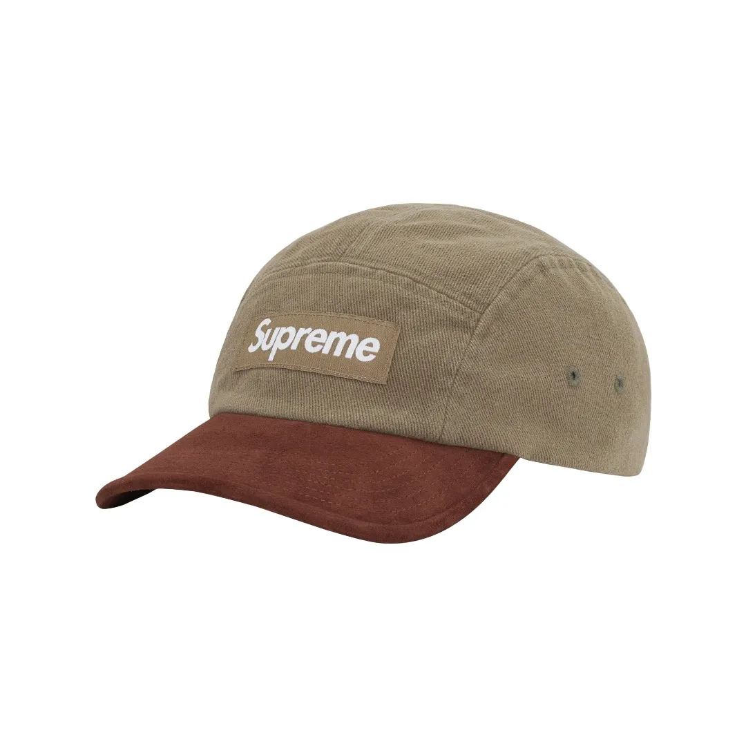 🅿️120 S147 Supreme 23ss SUEDE VISOR CAMP CAP color-blocked suede denim curved brim baseball cap Color: Aqua blue Washed black (denim denim fabric) Pink White Black Army Green (suede fabric)