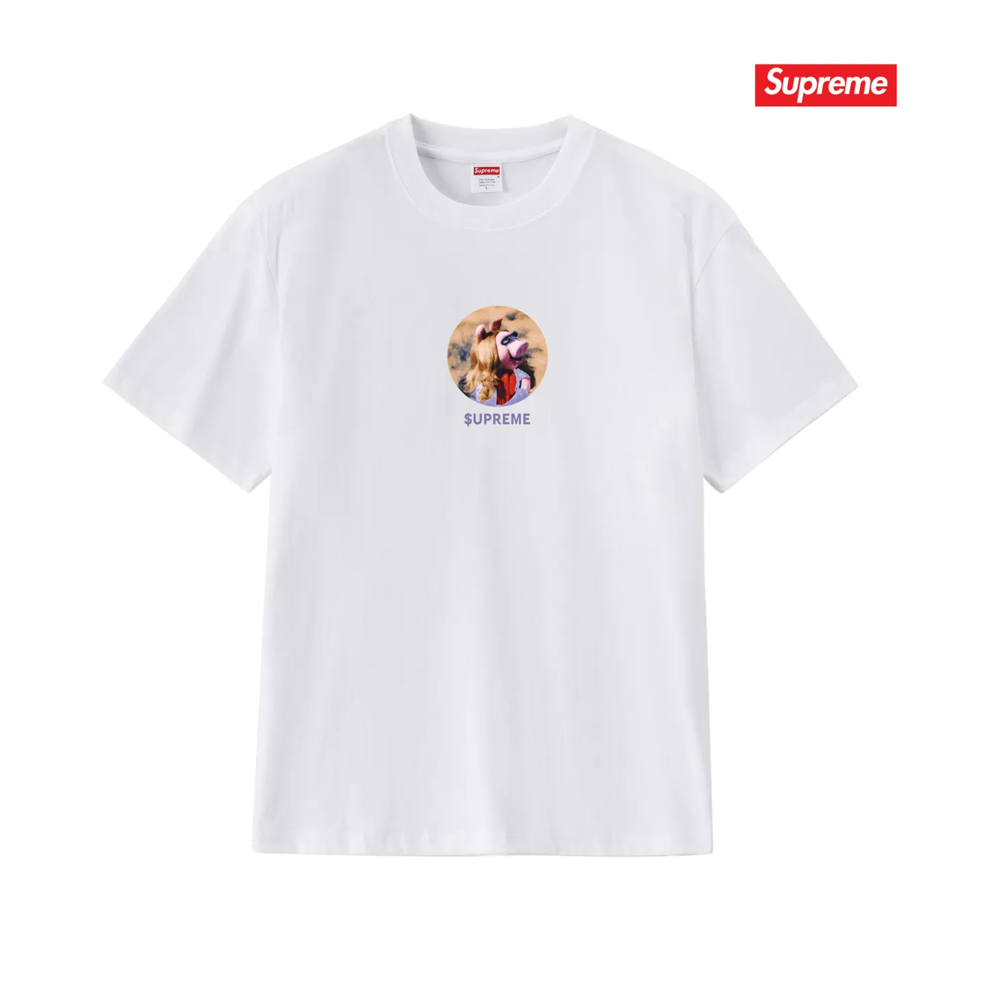 S259 P110💰 Supreme SS24 SS24 Summer T-shirt series WEEK19 MISS PIGGY TEE Miss Piggy printed pattern casual round neck short-sleeved American trendy T-shirt. Same style for men and women. Loose fit. Made of 260 grams of combed cotton double yarn. From fabrics to accessories, all three standards are complete and follow ZP. Imported Matsui Company slurry printing will never crack. The whole piece is made with a three-needle five-thread process. The neckline-shoulder seam-sleeve seam is double-lined, and it looks more three-dimensional and textured. The process is the same as the authentic original version. The classic version. Feel free to compare zp. The whole piece is made of a three-needle five-thread process. The neckline-shoulder seam-sleeve seam is double-threaded, which looks more three-dimensional and textured. The process is the same as the authentic original version. The classic version. Color: Black White Light Gray Pink Navy Size: S M L XL XXL