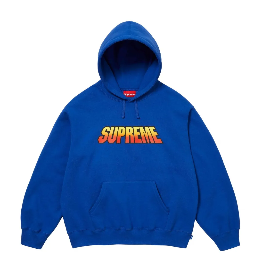 🅿️320 S265 top version Supreme 24FW GRADIENT HOODED gradient logo printed hooded sweatshirt 1. Fabric: ZP test, custom weaving and dyeing, pure cotton 460G plus velvet main fabric, horizontal cutting 520G 2X2 thread 2. Printing: Printing uses thermoset ink printing, also known as plastic ink, or self-adhesive ink. Its ingredients are: mainly composed of polyvinyl chloride (PVC) and phthalates. PVC and phthalates, color fixing agents, stabilizers, and thickeners are mixed to form thermoset ink. It is not the digital direct printing promoted on the market. The printing texture of thermoset ink cannot be achieved by digital direct printing. 3. Sewing process: Twelve places of the whole garment are made of boneless splicing technology, processed by experienced foreign trade factories (ordinary factories cannot do it) 4. Hem and cuffs: all use 520G inelastic threads (low-end products use elastic threads to cause the hem and cuffs to appear wavy) 5. Customized ZP main label/wash water label/hangtag/packaging bag (equipped with an extra-large thickened handbag) Size: S~XL