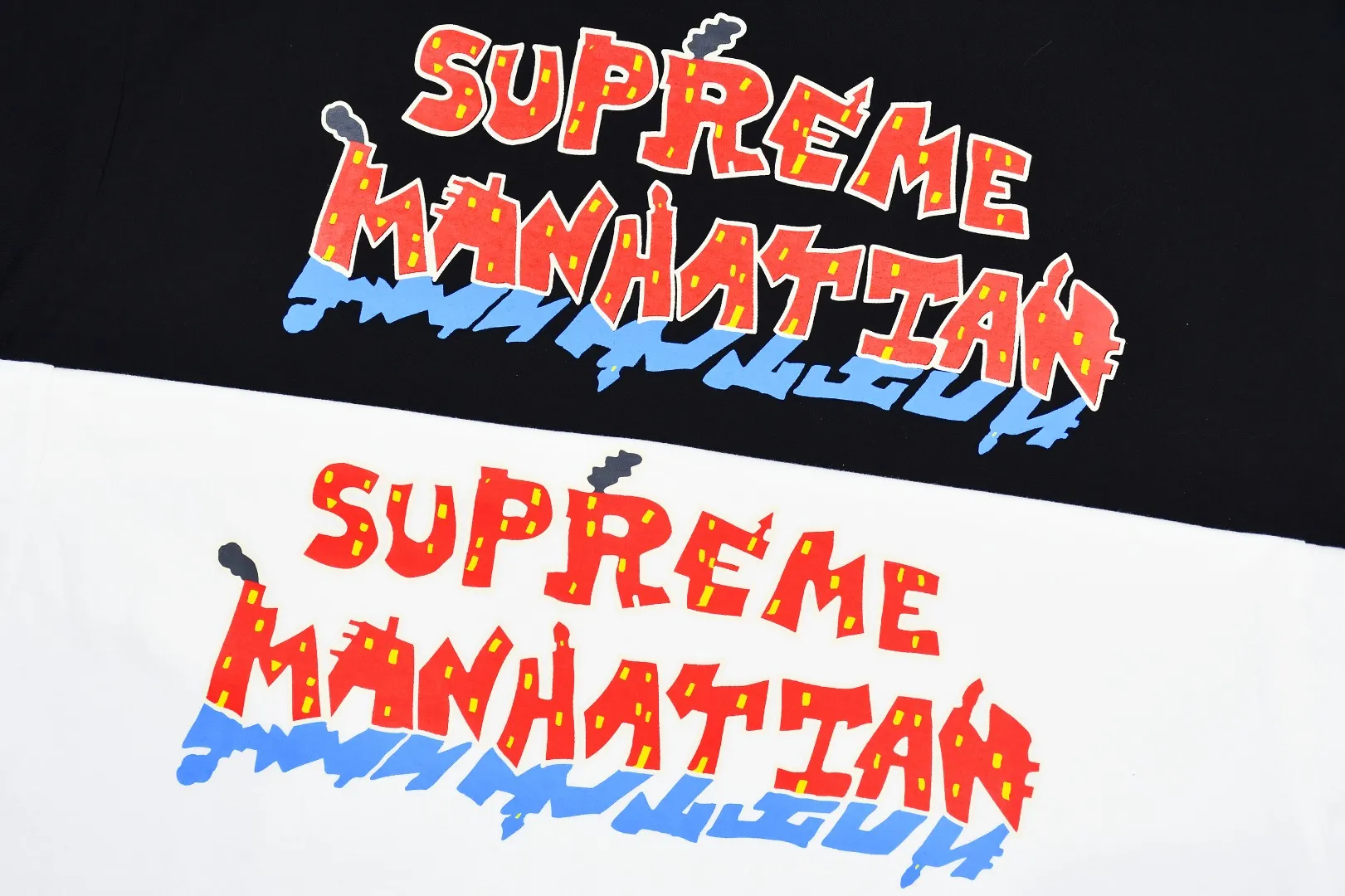 🅿️130 S75 top version Supreme SS22 Manhattan Manhattan city street scene cartoon pattern printed short-sleeved T-shirt. For those of us who focus on top-level Sup products, this short-sleeved one is naturally available. It adopts cylindrical seamless technology (original technology, there are no stitched bones on the side of the clothes, the key point of identification) The fabrics are all custom-woven and dyed, 280g weight, 100% cotton, cylindrical fabric. Cylindrical fabric is a knitted fabric woven with a cylinder loom. The needles are distributed in a cylindrical shape on the fuselage. The gray fabric is a large cylinder, which needs to be opened and shaped before further use. There is no slit on the side of the clothes, so there is no washing label on the side of ordinary short-sleeves. There is only one collar label behind the neck. The printing is printed with thermosetting ink, also known as plastic. Ink, or self-adhesive ink, contains ingredients: mainly composed of polyvinyl chloride (PVC) and phthalates. PVC and phthalates, fixing agents, stabilizers, and thickeners are mixed to form a thermal ink. Solid ink is not the digital direct printing advertised on the market. The printing texture of thermoset ink is something that digital direct printing cannot achieve. The collar label has a watermark anti-counterfeiting effect, a real anti-counterfeiting layer, a probability of passing the version, and a high probability of passing the original packaging picture. Size：S-XL