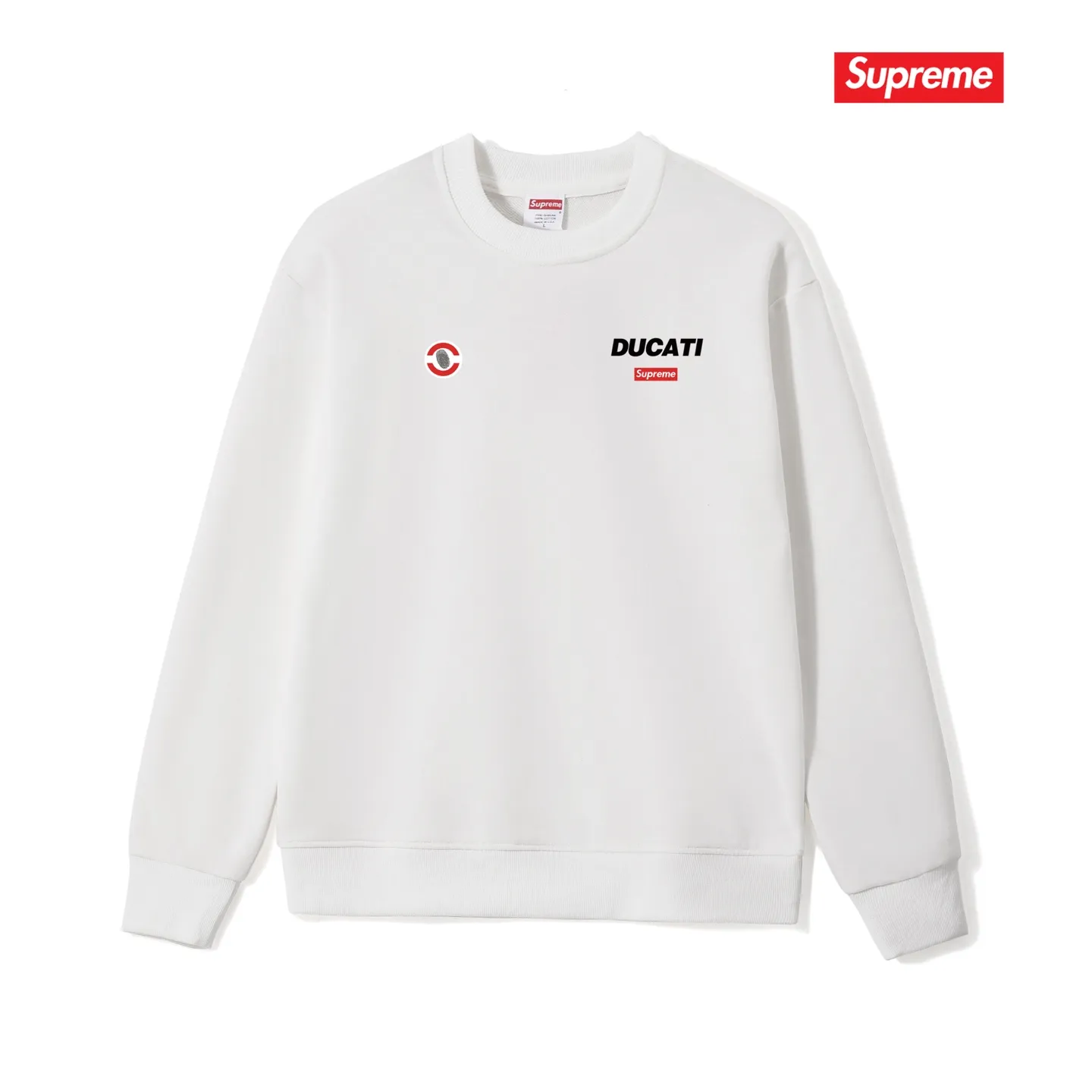 Style No. S1082 #terry p150💰 Velvet 160💰 Supreme x DUCATI joint model SS24 WEEK16 LOGO TEE Logo printing on the back Round neck sweatshirt Made of 400g large terry (drop shoulder large version) fabric Soft texture and no pilling Imported environmentally friendly printing glue The pattern is bright and three-dimensional Quality💥Same style for men and women The upper body is trendy Color: black White Gray Size: S M L XL XXL