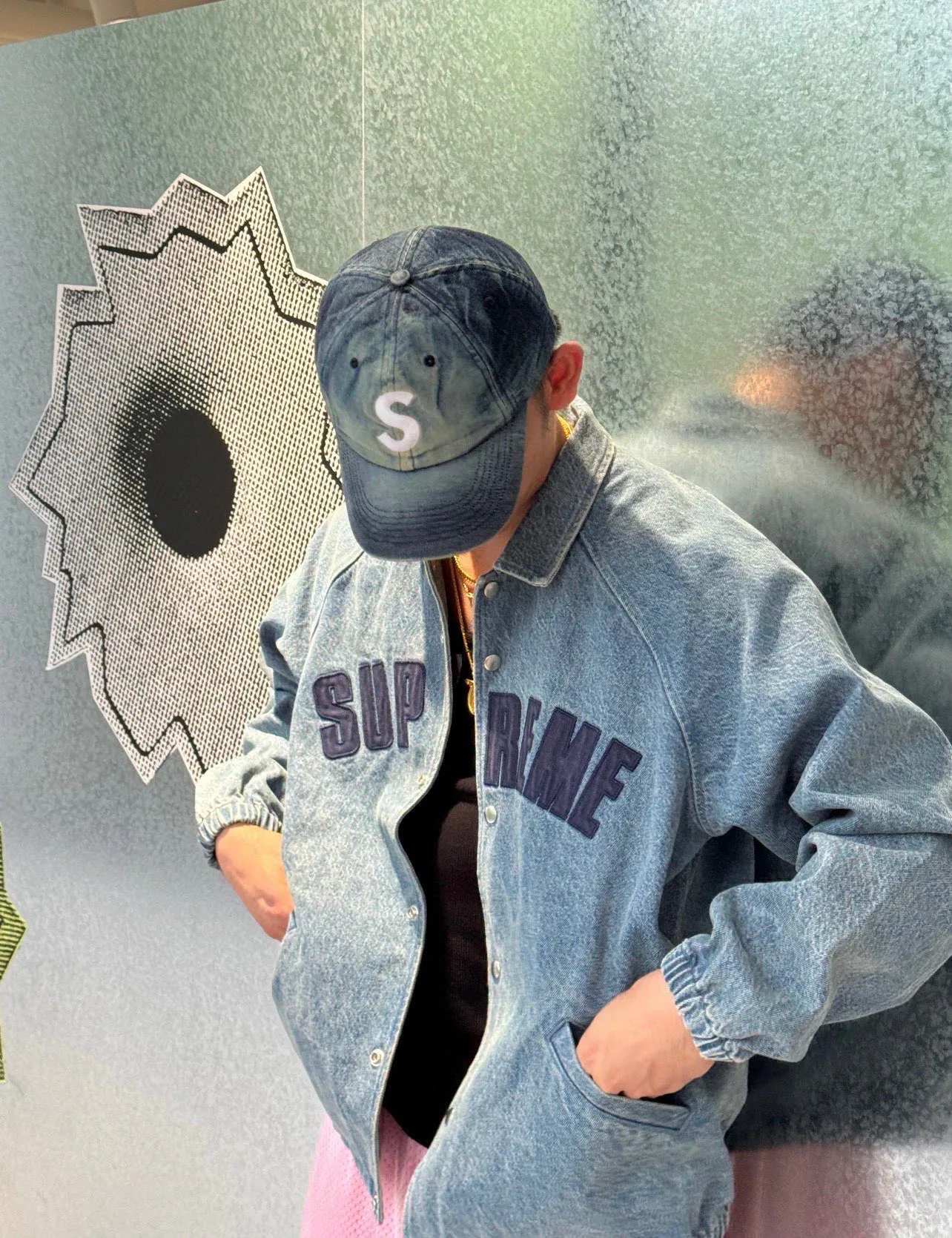 S632💰p400 Top version Supreme SS25 WEEK17 Arc Denim Coaches Jacket Logo American washed coach jacket Jacket Same style for men and women Original purchase All details are restored to the same Just close your eyes and enter Color: Black Denim Blue Pink Size: S M L XL (176 145 wear M loose)
