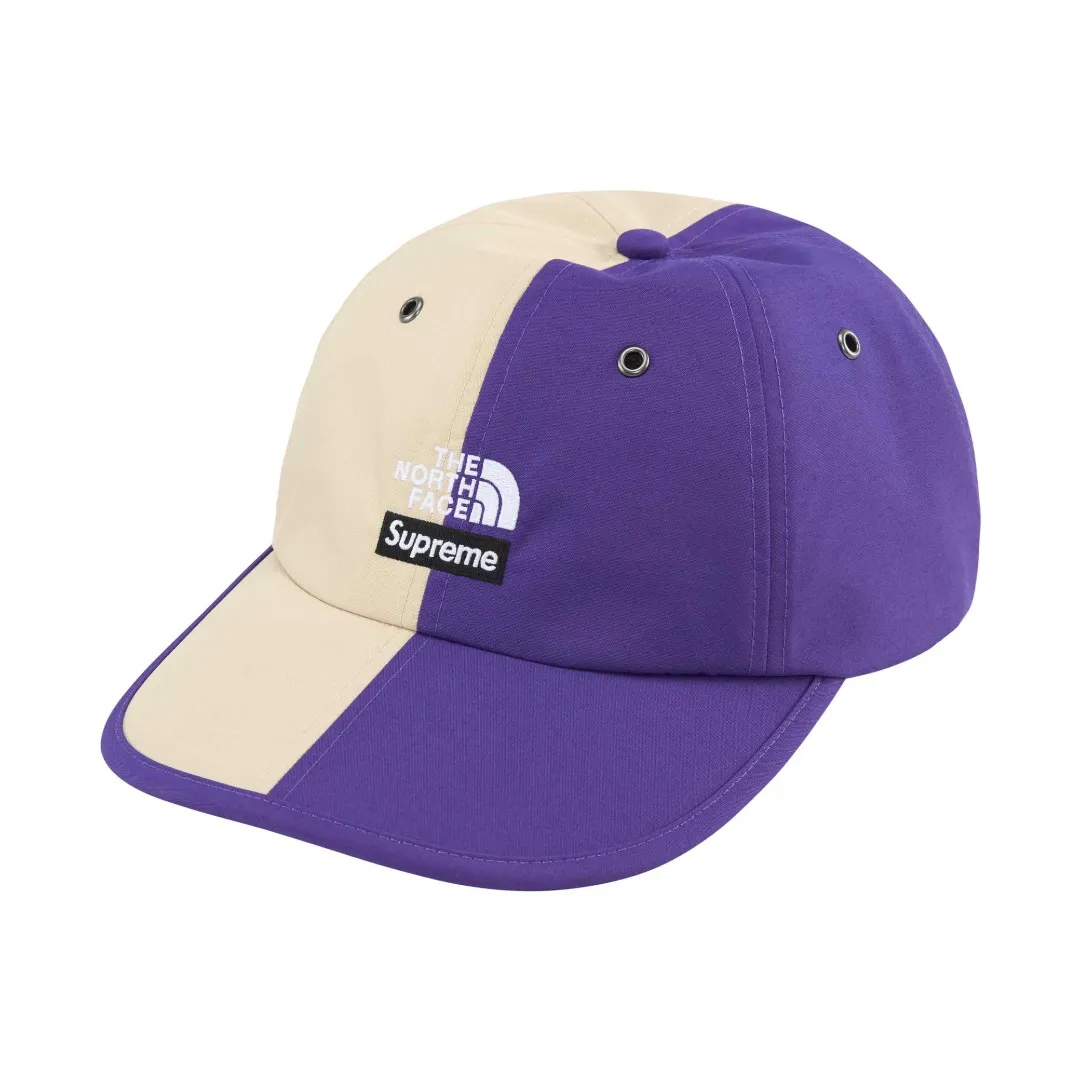 🅿️140 S173 Supreme 24SS TNF SPLIT 6-PANEL Colorblock Embroidered Logo Peaked Cap Color: Black, Purple and White, Camouflage