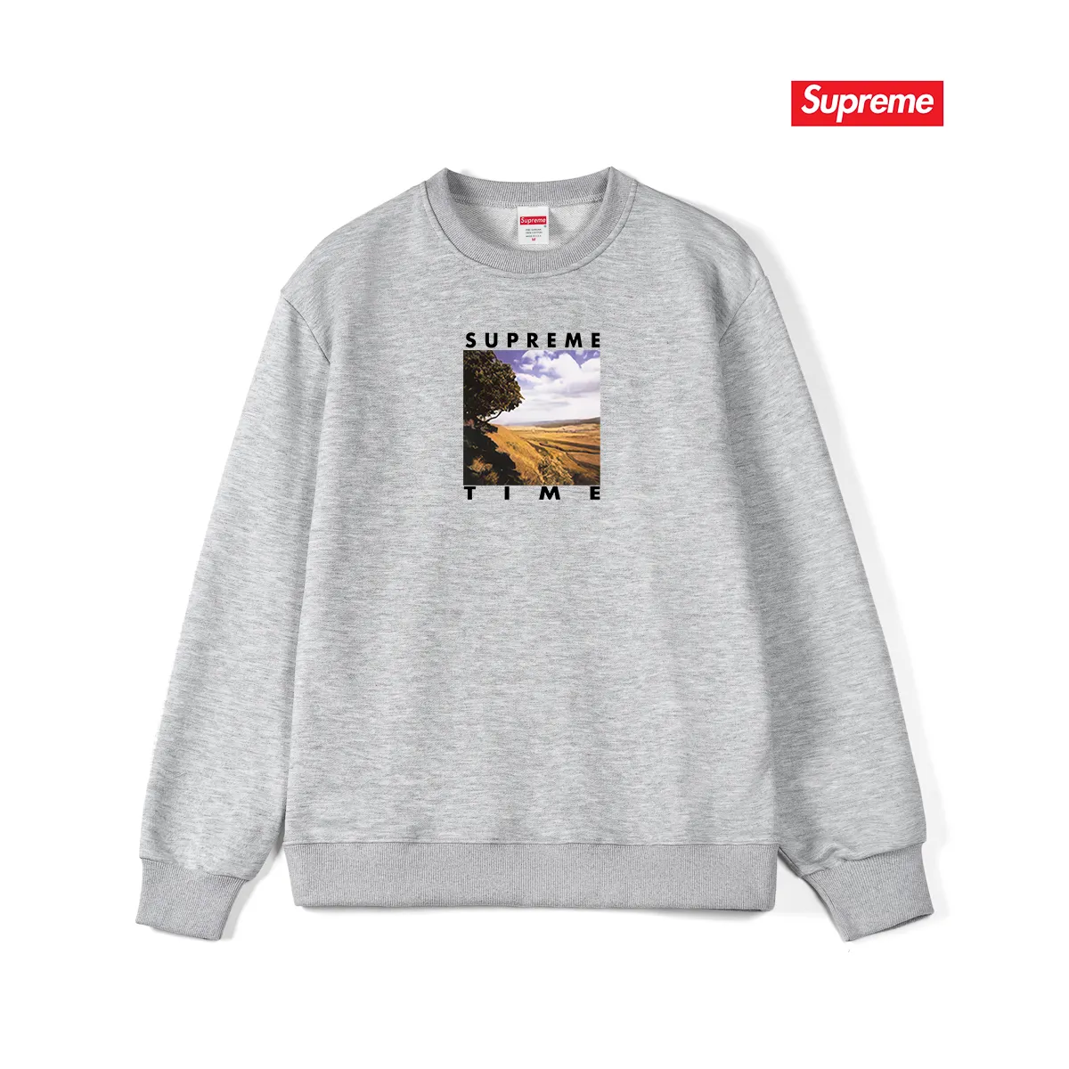 Style No. S1039 #terryp150💰Fleece 160💰Supreme Week 8 Time Tee Rural landscape pattern letter round neck sweatshirt Made of 400g large terry (drop shoulder large version) fabric, soft texture and no pilling Imported environmentally friendly printing glue The pattern is bright and three-dimensional Quality💥Same style for men and women The upper body is fashionable Color: black white gray Size: S M L XL XXL