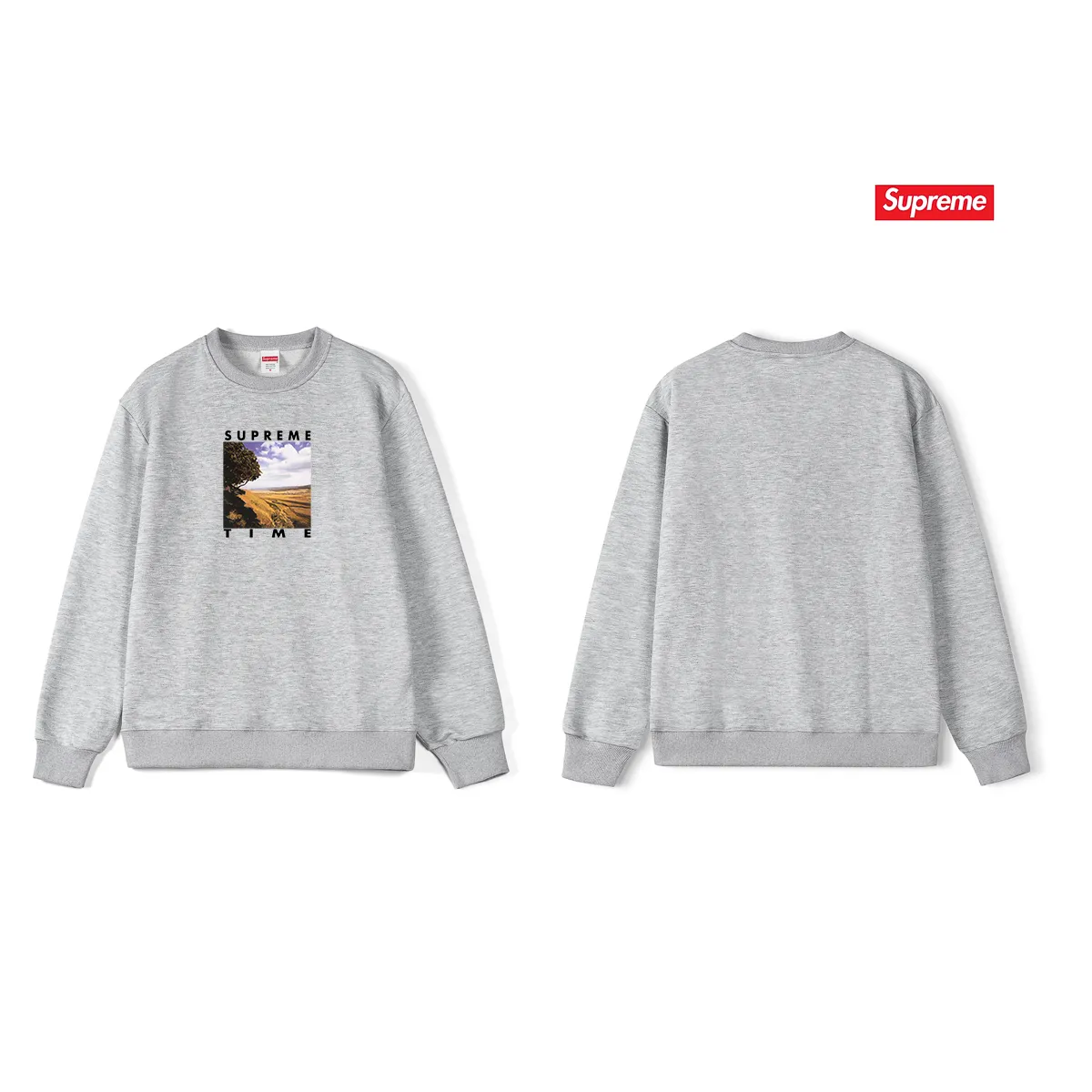 Style No. S1039 #terryp150💰Fleece 160💰Supreme Week 8 Time Tee Rural landscape pattern letter round neck sweatshirt Made of 400g large terry (drop shoulder large version) fabric, soft texture and no pilling Imported environmentally friendly printing glue The pattern is bright and three-dimensional Quality💥Same style for men and women The upper body is fashionable Color: black white gray Size: S M L XL XXL