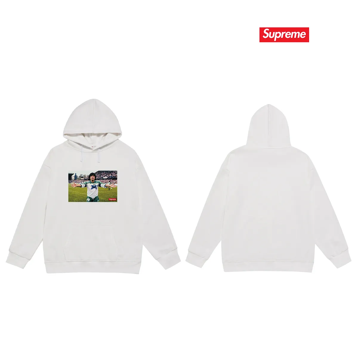 Style number S2068 #terry P160💰 Velvet P170💰 Supreme SS24 WEEK1 Maradona No Drug character tee hooded sweatshirt Made of 400g large terry 430g silver fox velvet (drop shoulder large version) fabric, soft texture and no pilling Imported environmentally friendly printing glue The pattern is bright and three-dimensional Quality 💥Same style for men and women The upper body is trendy Color: black white gray Size: S M L XL XXL