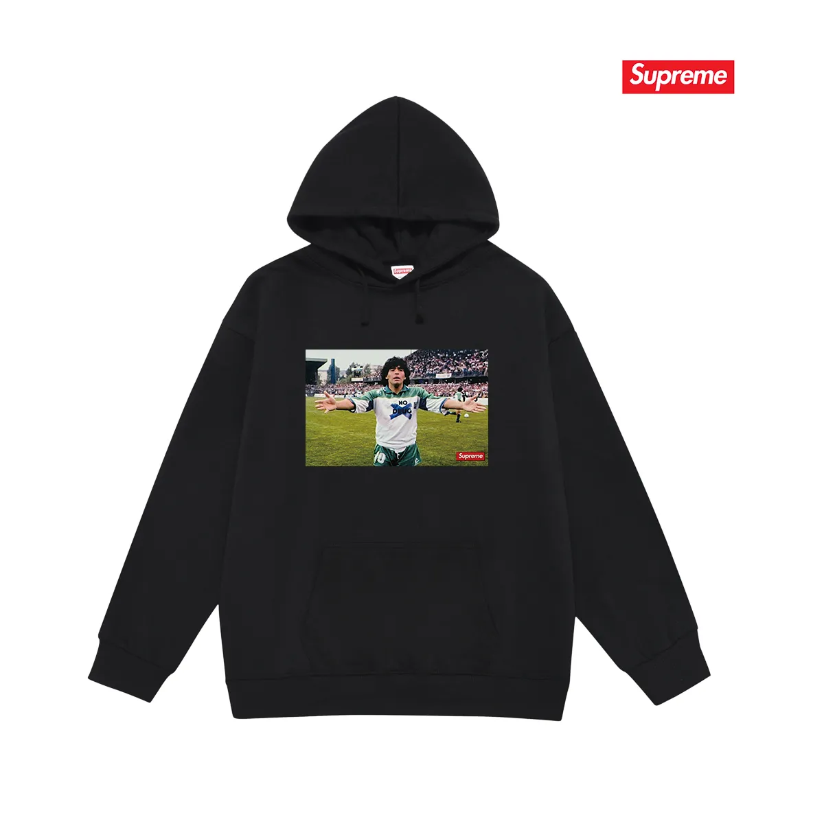 Style number S2068 #terry P160💰 Velvet P170💰 Supreme SS24 WEEK1 Maradona No Drug character tee hooded sweatshirt Made of 400g large terry 430g silver fox velvet (drop shoulder large version) fabric, soft texture and no pilling Imported environmentally friendly printing glue The pattern is bright and three-dimensional Quality 💥Same style for men and women The upper body is trendy Color: black white gray Size: S M L XL XXL