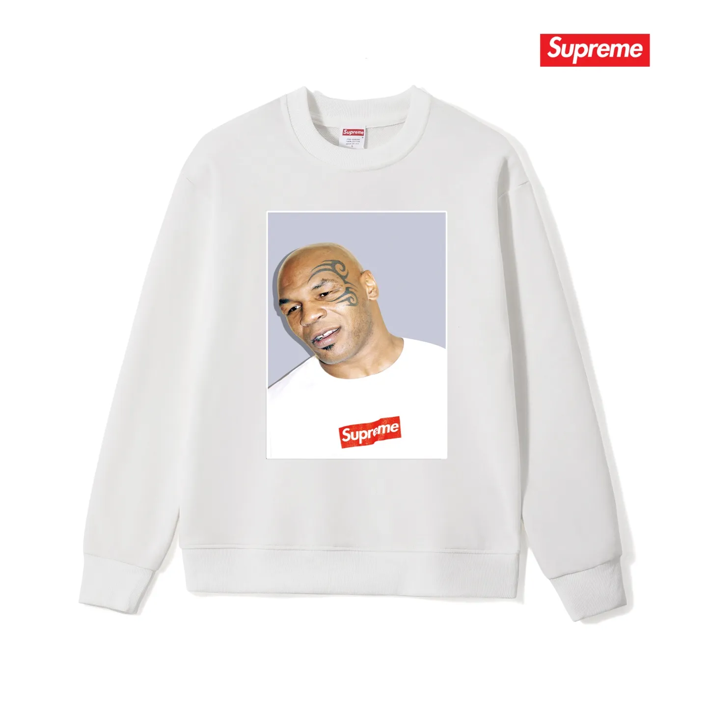 Style No. S1117 #terry p150💰 Velvet 160💰 Supreme Mike Tyson Tee Tyson print round neck sweatshirt Made of 400 grams of large terry (drop shoulder large version) fabric, soft texture and no pilling Imported environmentally friendly printing glue The pattern is bright and three-dimensional Quality 💥Same style for men and women The upper body is trendy Color: black white gray Size: S M L XL XXL