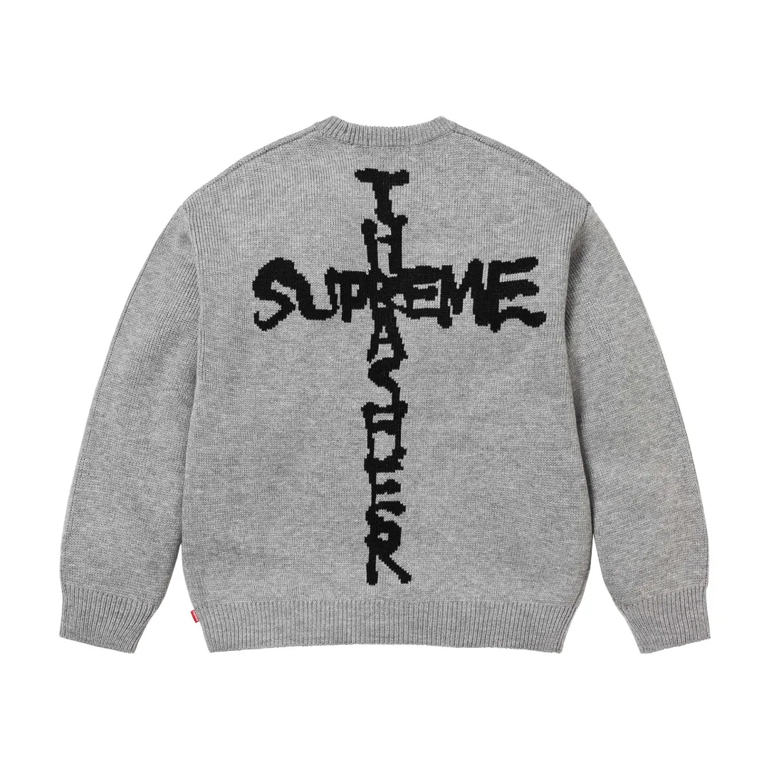🅿️320 S258 top version SUPREME®/THRASHER® CREWNECK FW24 flame co-branded letter logo sweater OS version same style for men and women Customized YB texture wash mark Wool: 1/13 wool Weaving method: sesame dot jacquard Number of needles: multi-gauge Machine: German STOLL computerized flat knitting machine Size: S~XL Color: black gray orange