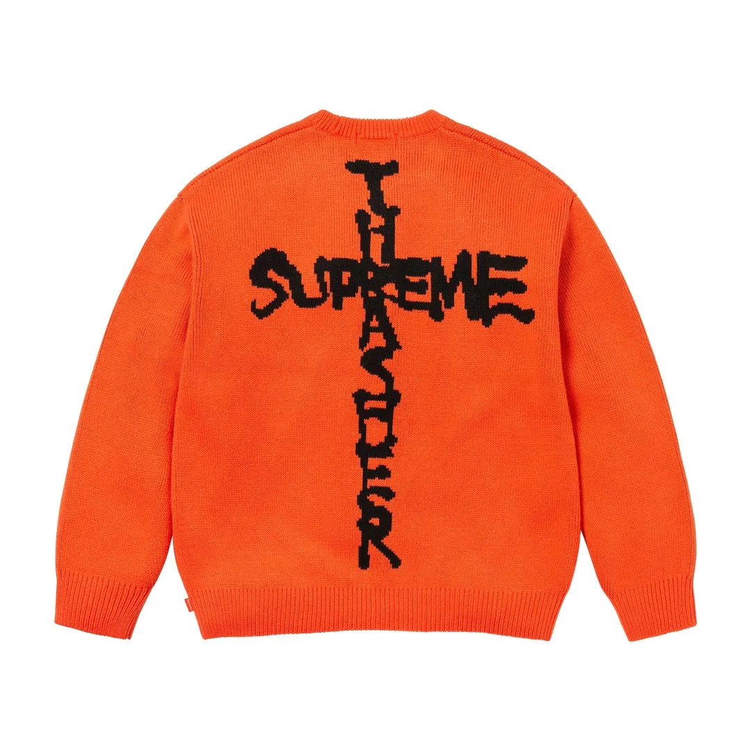 🅿️320 S258 top version SUPREME®/THRASHER® CREWNECK FW24 flame co-branded letter logo sweater OS version same style for men and women Customized YB texture wash mark Wool: 1/13 wool Weaving method: sesame dot jacquard Number of needles: multi-gauge Machine: German STOLL computerized flat knitting machine Size: S~XL Color: black gray orange