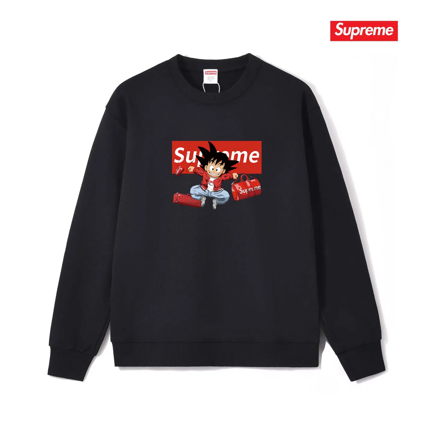 Style No. S1238 #terry p150💰 Plus velvet 160💰 Supreme's new Dragon Ball co-branded ins round neck sweatshirt. Made of 400 grams of large terry (drop shoulder large version) fabric. The texture is soft and non-pilling. Imported environmentally friendly printing glue. The pattern is bright and three-dimensional. Quality💥Same style for men and women. The upper body is trendy. Color: black white gray Size: S M L XL XXL