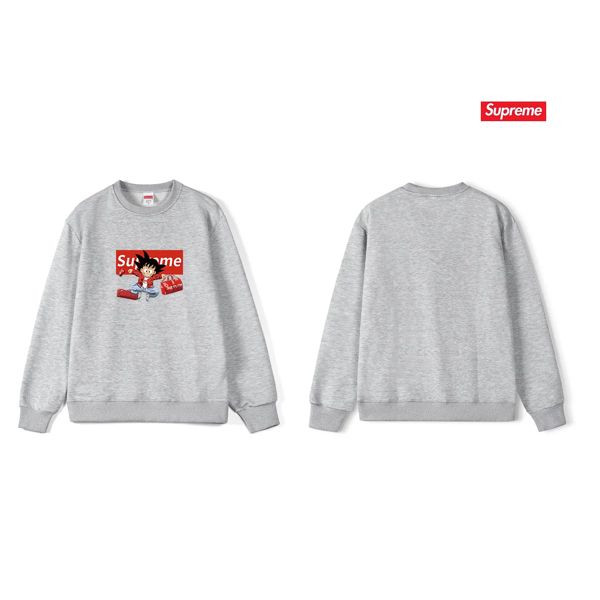 Style No. S1238 #terry p150💰 Plus velvet 160💰 Supreme's new Dragon Ball co-branded ins round neck sweatshirt. Made of 400 grams of large terry (drop shoulder large version) fabric. The texture is soft and non-pilling. Imported environmentally friendly printing glue. The pattern is bright and three-dimensional. Quality💥Same style for men and women. The upper body is trendy. Color: black white gray Size: S M L XL XXL
