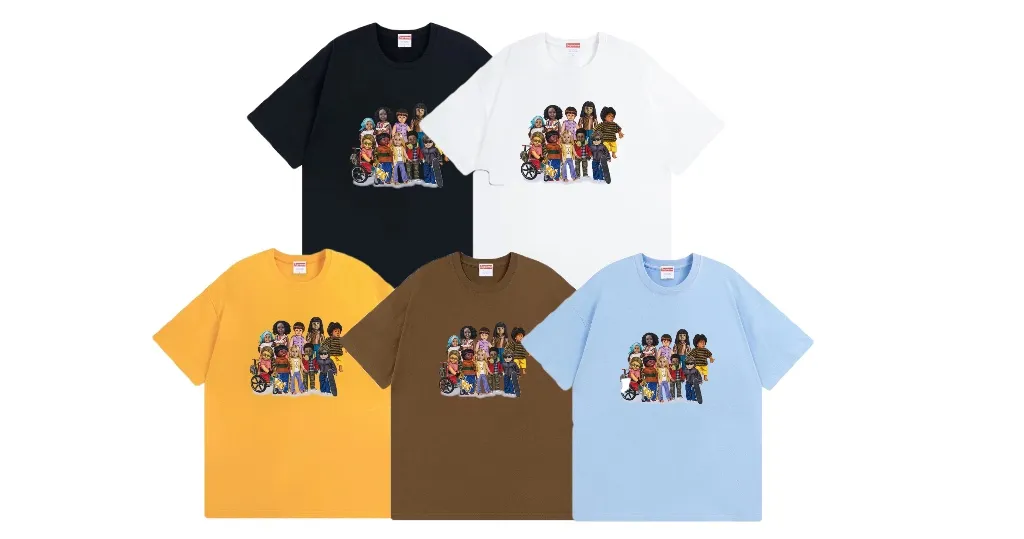 #S111 p110💰 Supreme SS23 Spring and Summer Series Week1 CHILDREN TEE Cartoon Character Printing Loose Fit Made of 260g Combed Cotton Double Yarn From fabrics to accessories, all three standards are complete and follow ZP. Imported Matsui Company slurry printing will never crack. The whole piece adopts three-needle five-thread technology. The neckline-shoulder seam-sleeve seam is double-lined, which looks more three-dimensional and textured.) The same craftsmanship as the original version, classic version Feel free to compare zp. The whole piece adopts three-needle five-thread craftsmanship (neckline-shoulder seam-sleeve seam double thread, which looks more three-dimensional and textured). It has the same craftsmanship as the original original, classic version. Color: white, black, brown, light blue, yellow. Size: S M L XL XXL