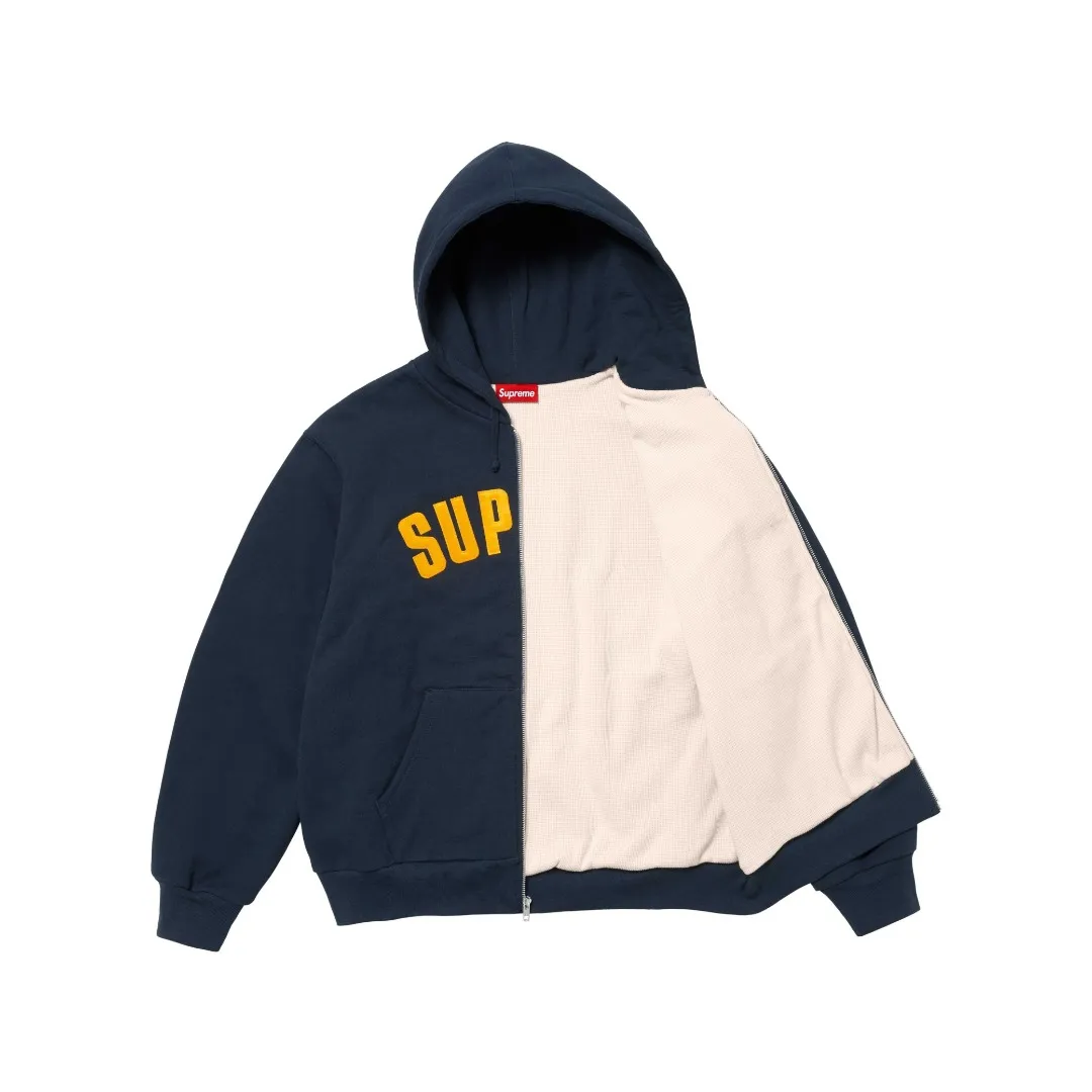 🅿️470 S298 top version SUPREME 24FW ARC THERMAL LINED ZIP UP HOODED heating waffle lining double layer hooded sweatshirt Color: Black Gray Red Royal Blue Size: S/M/L/XL